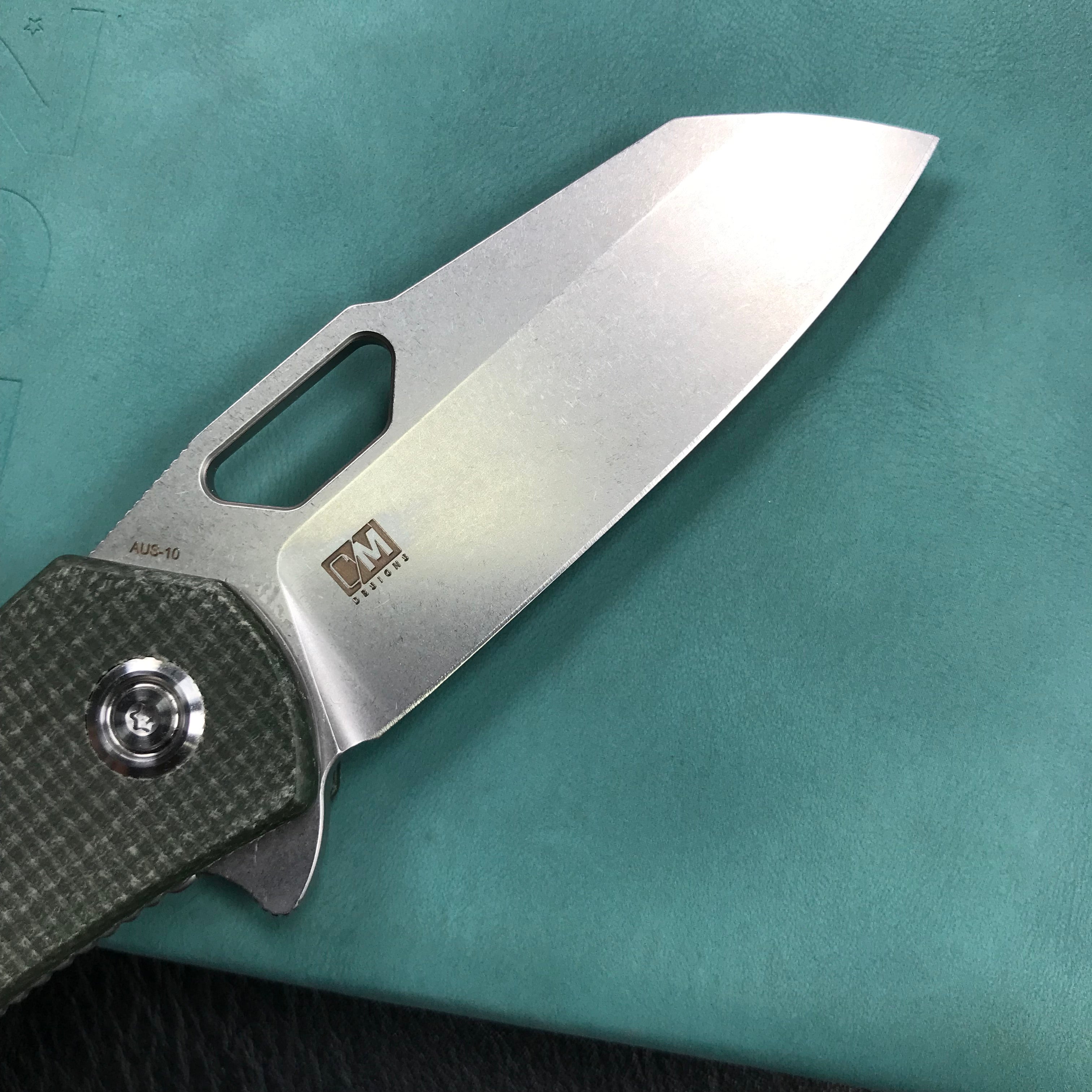 KUBEY KU332L Duroc Liner Lock Flipper Folding Knife  Green Micarta Handle 2.91" Blasted Stonewashed AUS-10