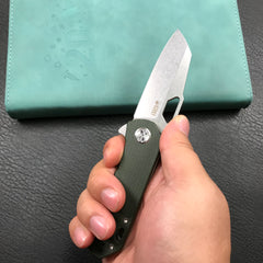 KUBEY KU332L Duroc Liner Lock Flipper Folding Knife  Green Micarta Handle 2.91" Blasted Stonewashed AUS-10