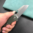 KUBEY KU332L Duroc Liner Lock Flipper Folding Knife  Green Micarta Handle 2.91" Blasted Stonewashed AUS-10