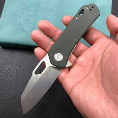 KUBEY KU332L Duroc Liner Lock Flipper Folding Knife  Green Micarta Handle 2.91" Blasted Stonewashed AUS-10