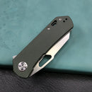 KUBEY KU332L Duroc Liner Lock Flipper Folding Knife  Green Micarta Handle 2.91" Blasted Stonewashed AUS-10