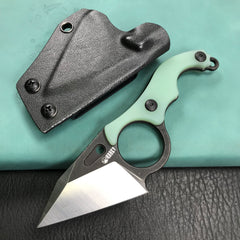 KUBEY KU166B  Hippocam EDC Fixed Blade Knife Jade G10 Handle 2.3" Satin D2