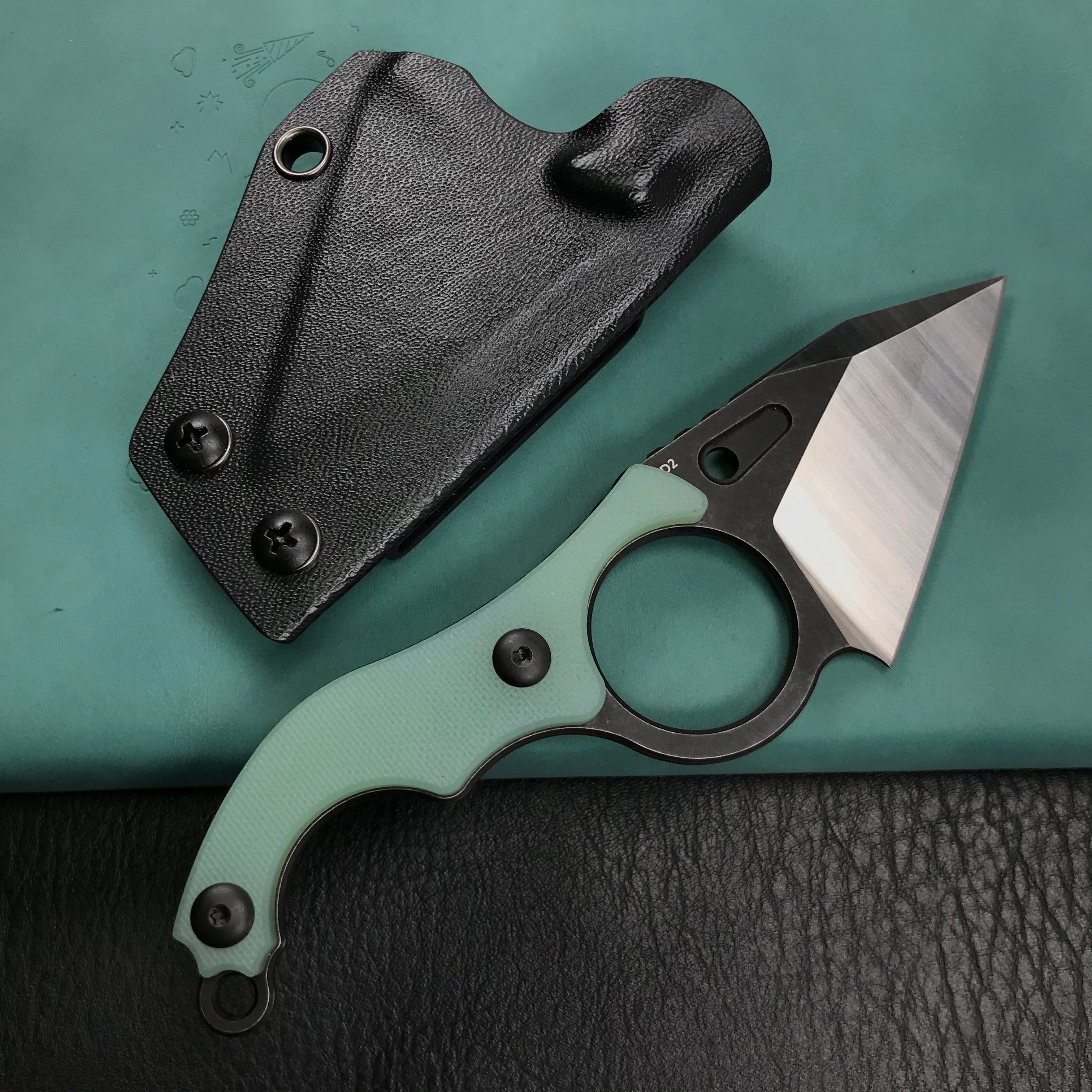 KUBEY KU166B  Hippocam EDC Fixed Blade Knife Jade G10 Handle 2.3" Satin D2