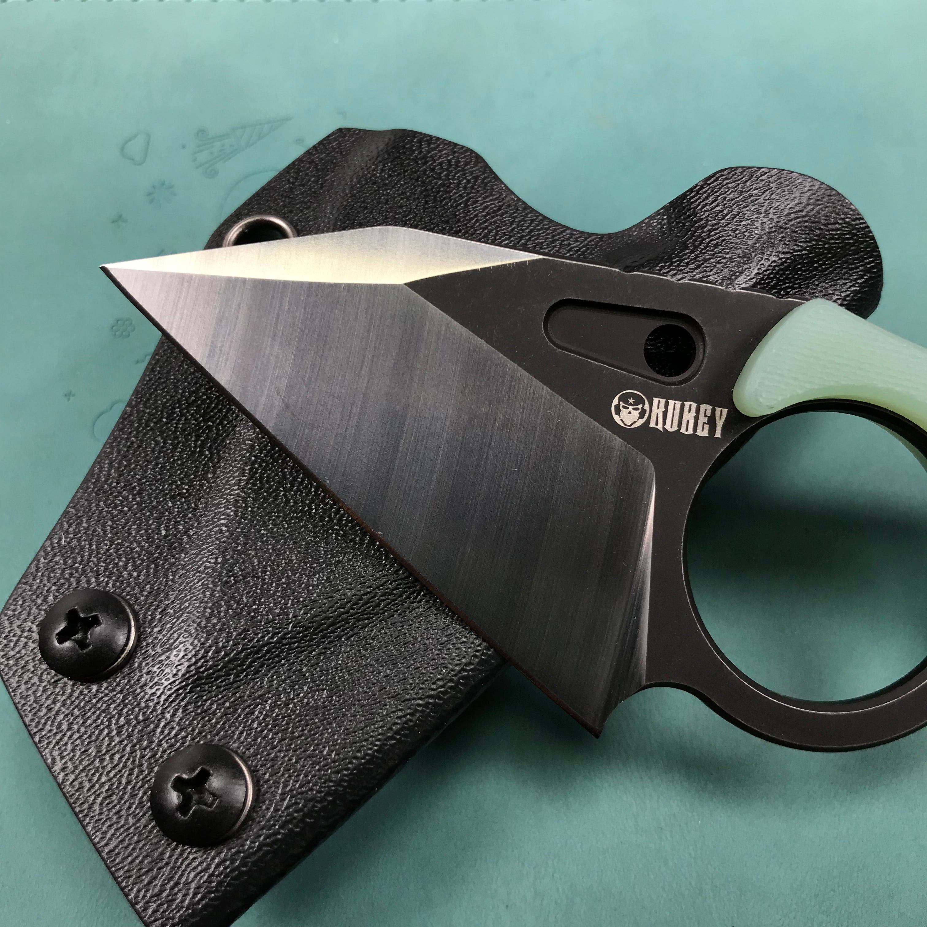 KUBEY KU166B  Hippocam EDC Fixed Blade Knife Jade G10 Handle 2.3" Satin D2