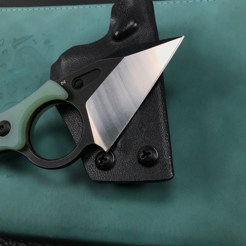 KUBEY KU166B  Hippocam EDC Fixed Blade Knife Jade G10 Handle 2.3" Satin D2