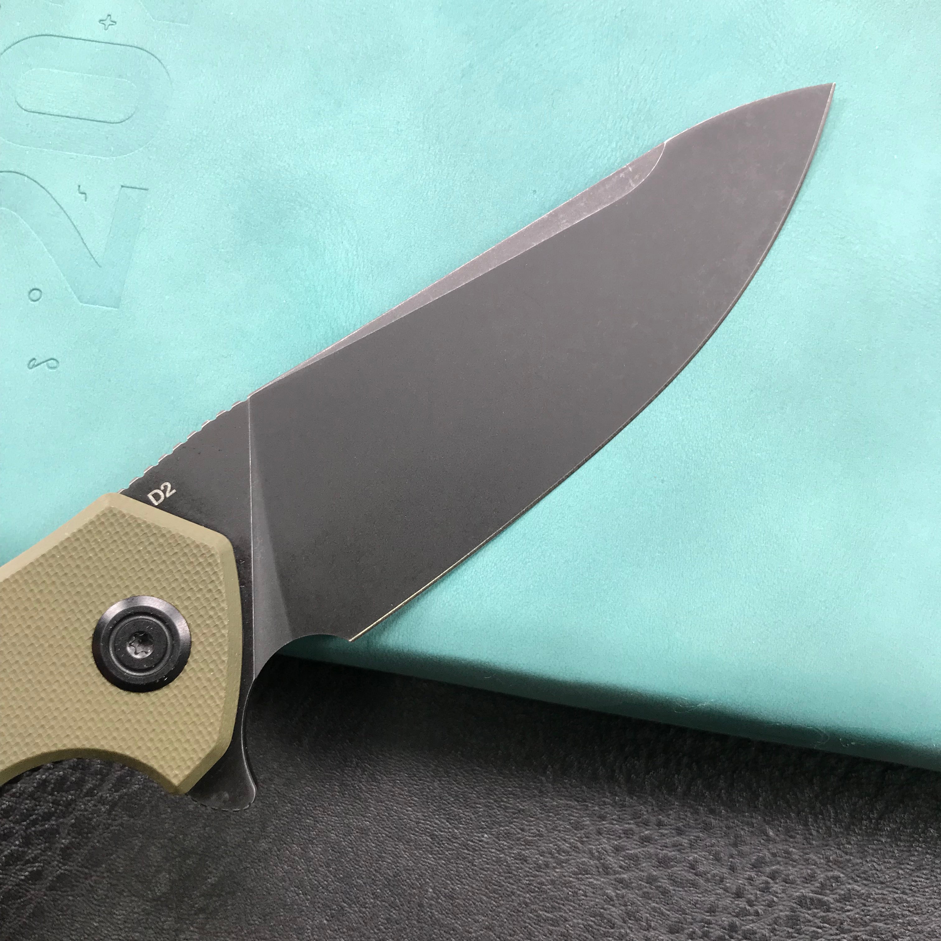 KUBEY KU117E Nova Liner Lock Flipper Folding Pocket Knife Green G10 Handle 3.62" Dark Stonewahsed D2