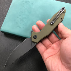 KUBEY KU117E Nova Liner Lock Flipper Folding Pocket Knife Green G10 Handle 3.62" Dark Stonewahsed D2