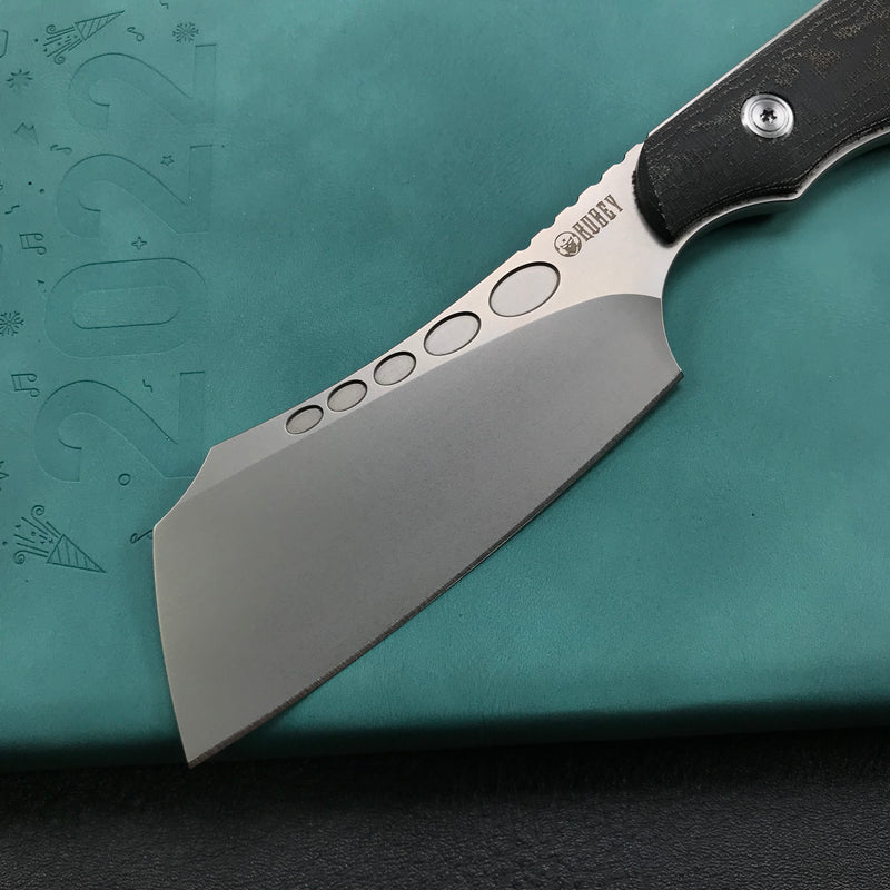 KUBEY KU341A Aiden Full Tang Fixed Blade Knife Black Micarta Handle w/ Leather Sheath 3.35" Sand Blasted D2