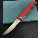 KUBEY KU253F Pylades  Cheetah Liner Lock Flipper Folding Knife  Red G10 Handle 4.65" Satin AUS-10