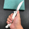 KUBEY KU253G Pylades  Cheetah Liner Lock Flipper Folding Knife White G10 Handle 4.65" Satin AUS-10