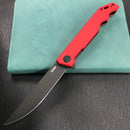 KUBEY KU253B Pylades  Cheetah Liner Lock Flipper Folding Knife Red G10 Handle 4.65" Black Stonewashed AUS-10