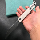 KUBEY KU253D Pylades  Cheetah Liner Lock Flipper Folding Knife White G10 Handle 4.65" Black Stonewashed AUS-10