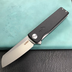 KUBEY KU317A Sailor Liner Lock Flipper Outdoor Pocket Knife Black G10 Handle 3.11" Blasted Stonewashed AUS-10