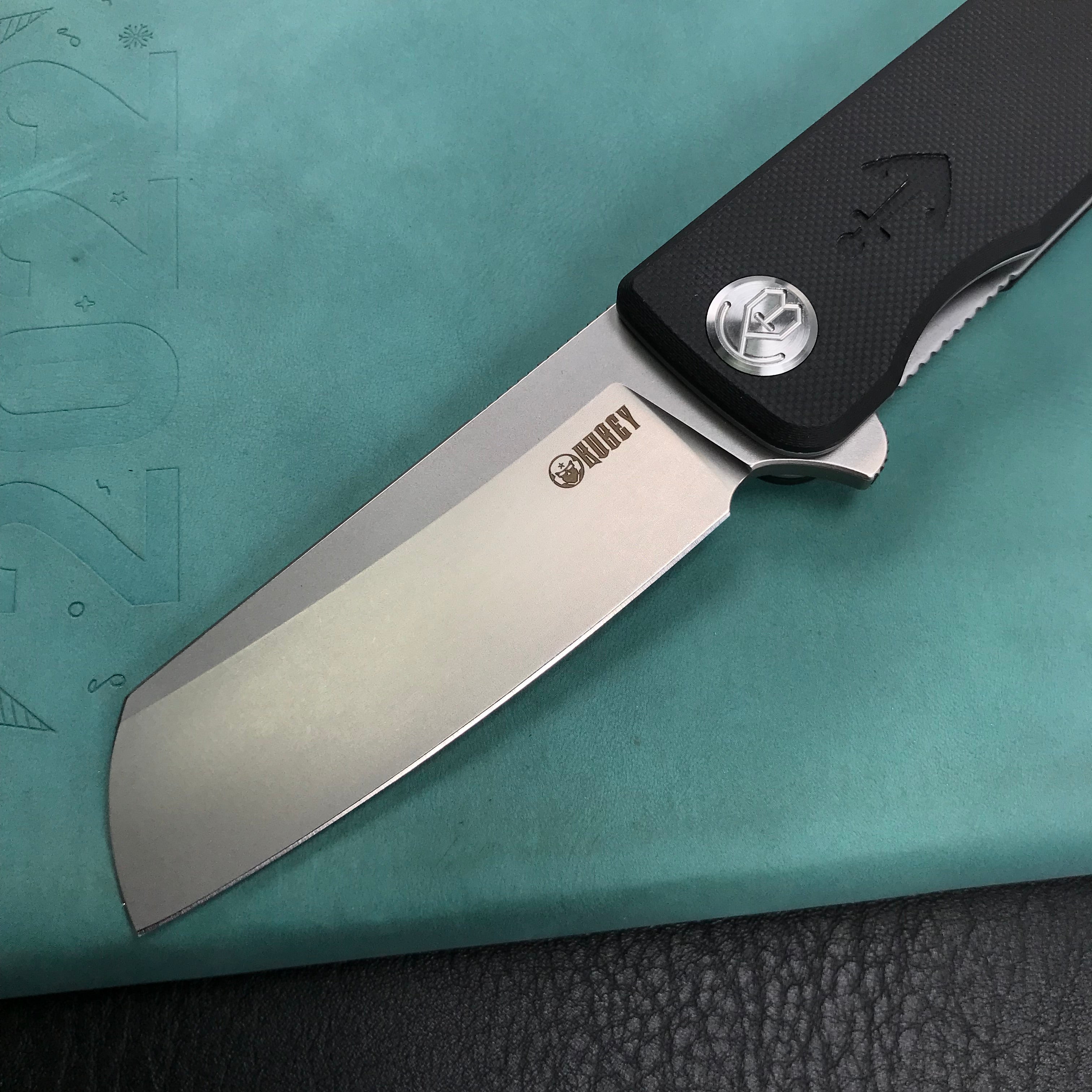 KUBEY KU317A Sailor Liner Lock Flipper Outdoor Pocket Knife Black G10 Handle 3.11" Blasted Stonewashed AUS-10