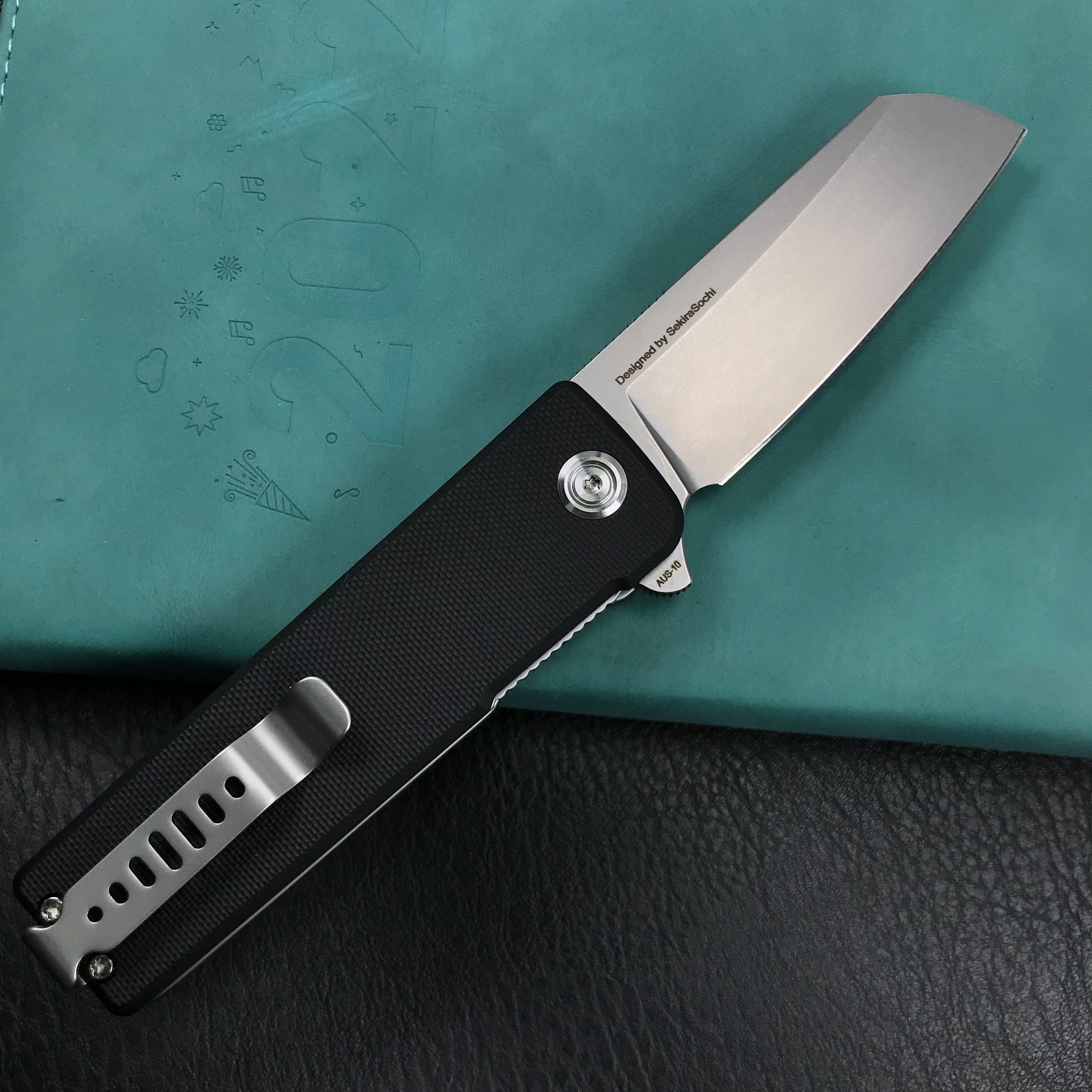 KUBEY KU317A Sailor Liner Lock Flipper Outdoor Pocket Knife Black G10 Handle 3.11" Blasted Stonewashed AUS-10