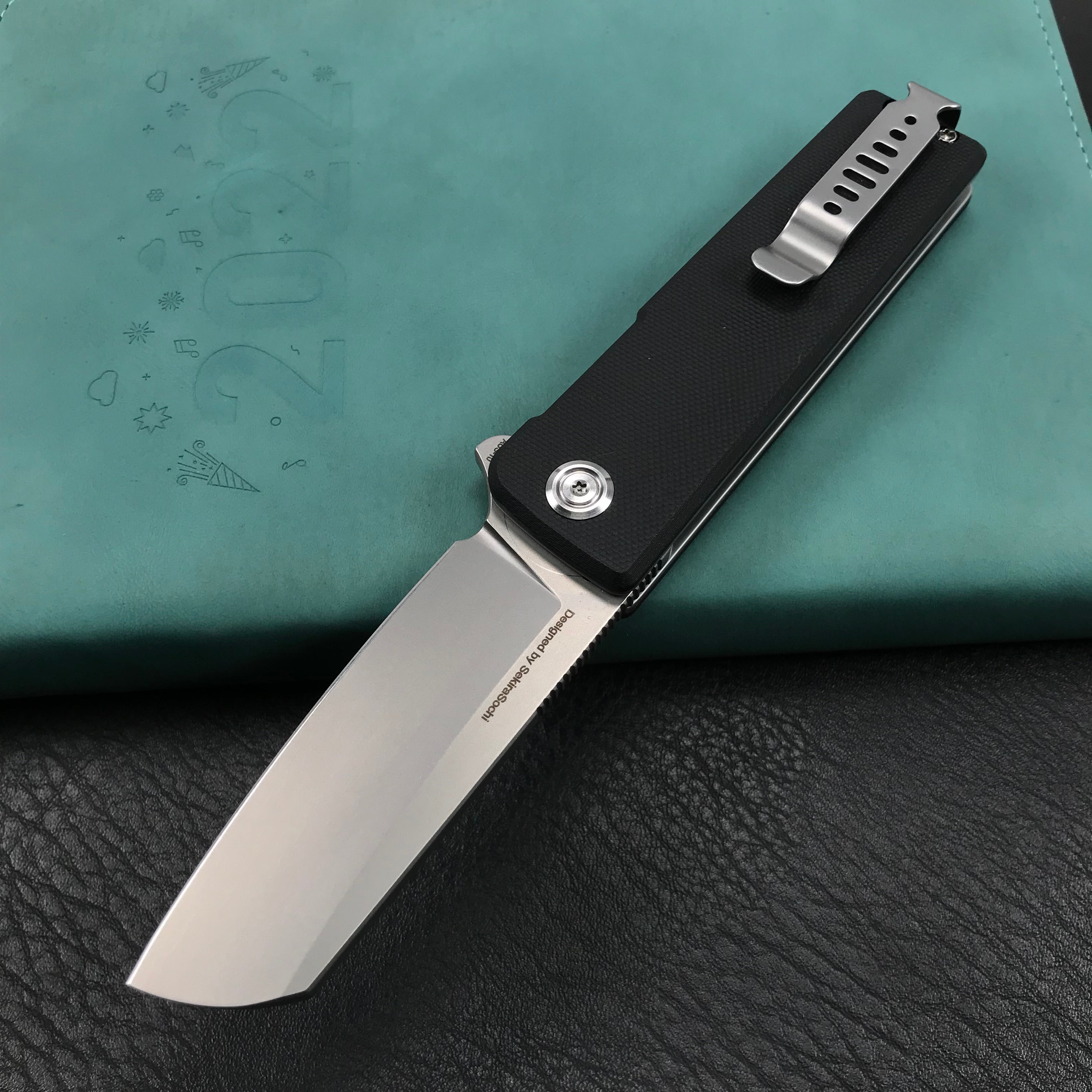 KUBEY KU317A Sailor Liner Lock Flipper Outdoor Pocket Knife Black G10 Handle 3.11" Blasted Stonewashed AUS-10