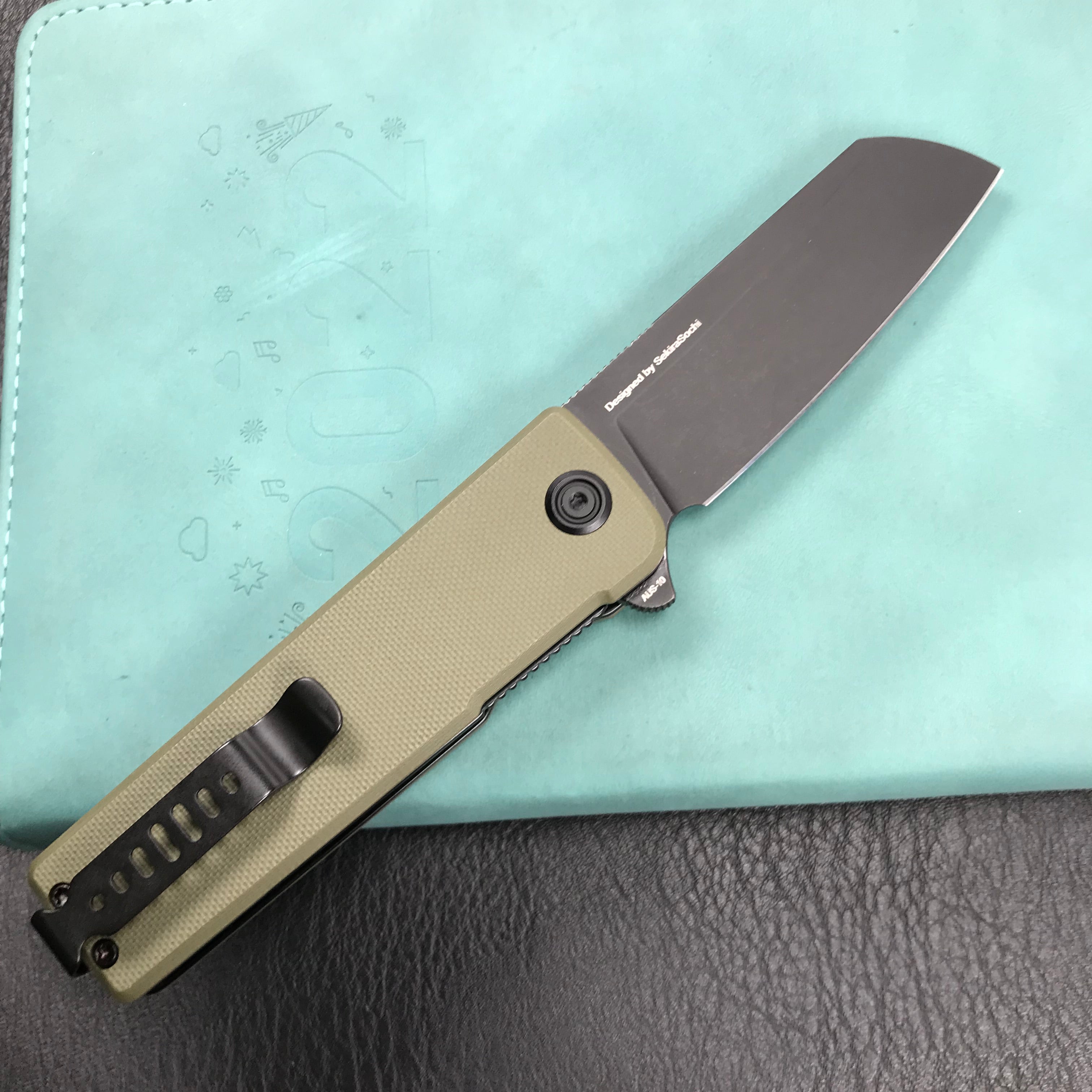 KUBEY KU317C Sailor Liner Lock Flipper Outdoor Pocket Knife Green G10 Handle 3.11" Black Stonewashe AUS-10