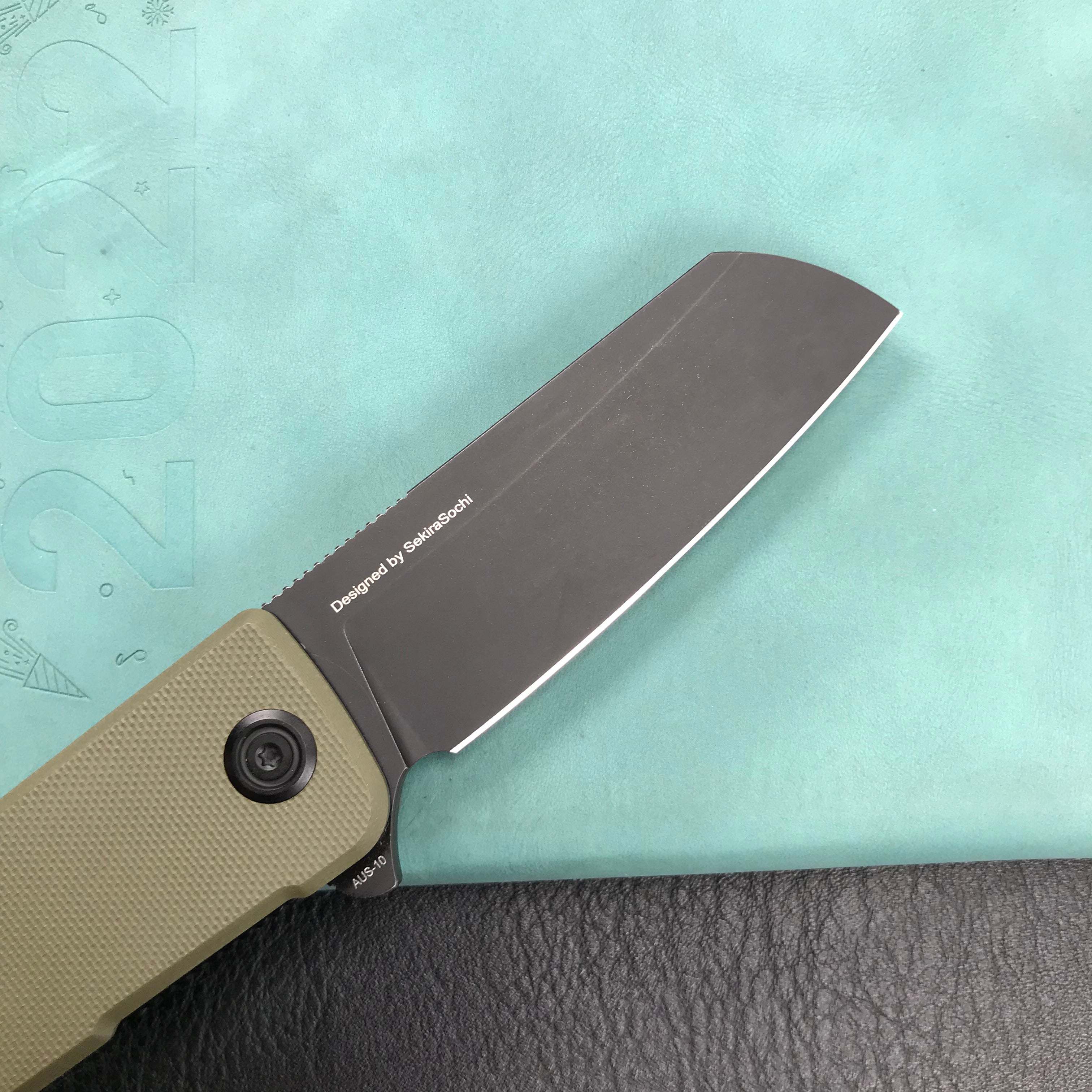 KUBEY KU317C Sailor Liner Lock Flipper Outdoor Pocket Knife Green G10 Handle 3.11" Black Stonewashe AUS-10