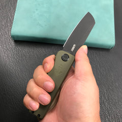 KUBEY KU317C Sailor Liner Lock Flipper Outdoor Pocket Knife Green G10 Handle 3.11" Black Stonewashe AUS-10