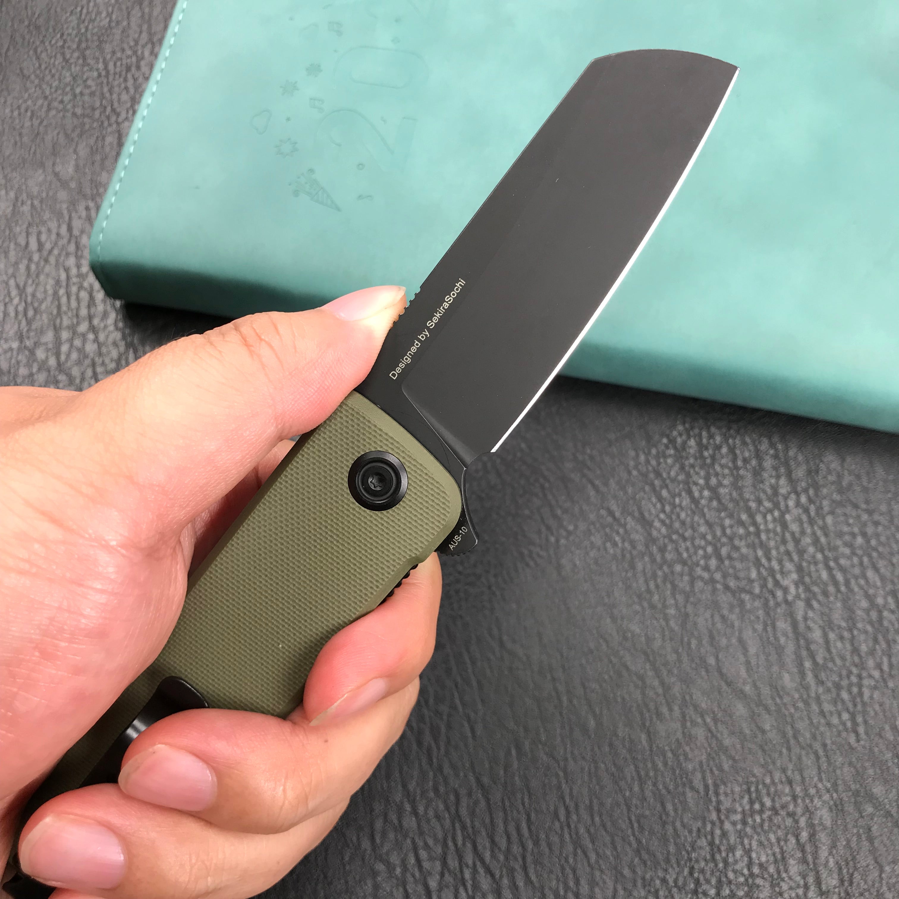 KUBEY KU317C Sailor Liner Lock Flipper Outdoor Pocket Knife Green G10 Handle 3.11" Black Stonewashe AUS-10