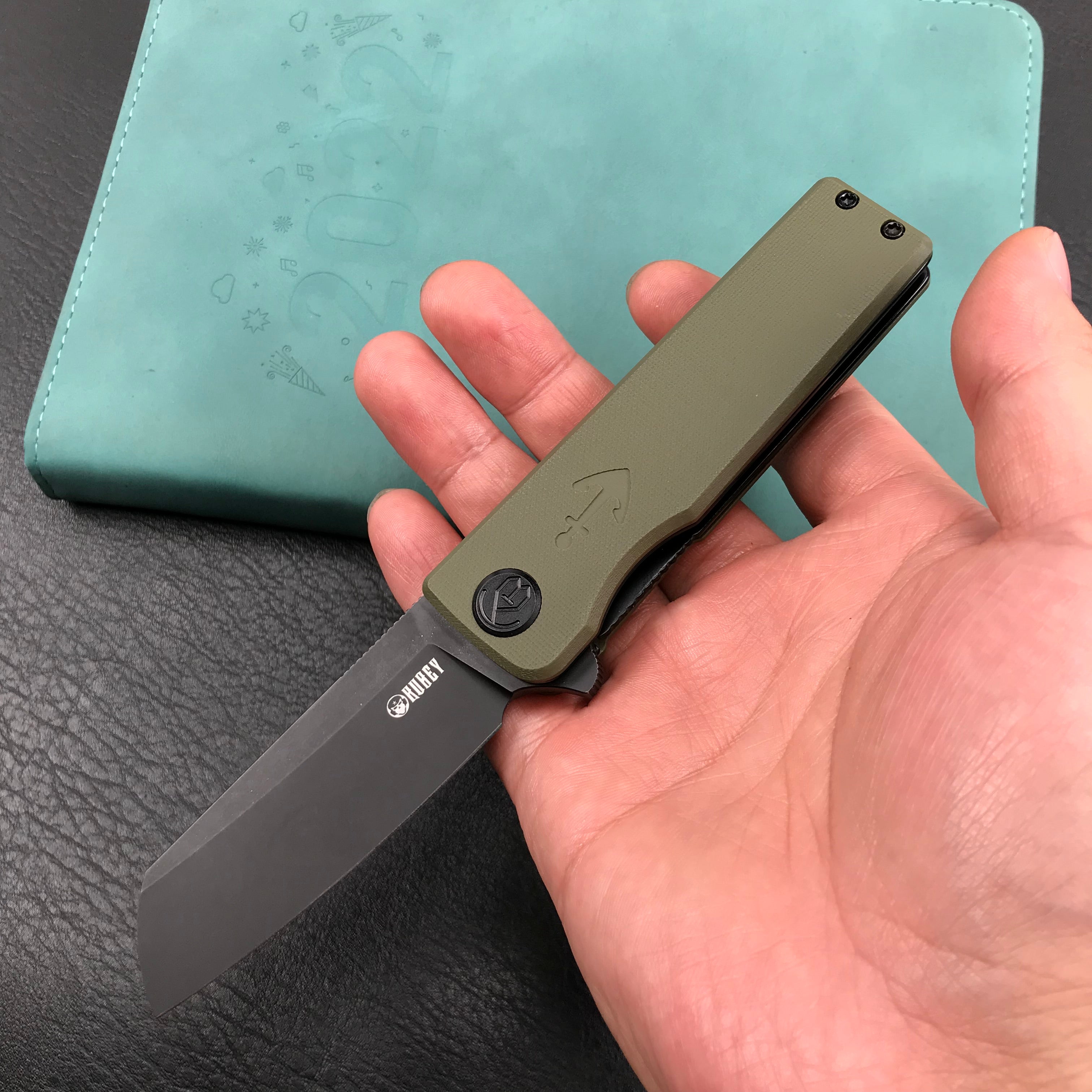 KUBEY KU317C Sailor Liner Lock Flipper Outdoor Pocket Knife Green G10 Handle 3.11" Black Stonewashe AUS-10