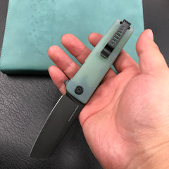 KUBEY KU317D Sailor Liner Lock Flipper Outdoor Pocket Knife Translucent Jade G10 Handle 3.11" Black Stonewashe AUS-10