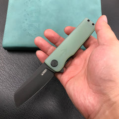 KUBEY KU317D Sailor Liner Lock Flipper Outdoor Pocket Knife Translucent Jade G10 Handle 3.11" Black Stonewashe AUS-10