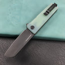 KUBEY KU317D Sailor Liner Lock Flipper Outdoor Pocket Knife Translucent Jade G10 Handle 3.11" Black Stonewashe AUS-10