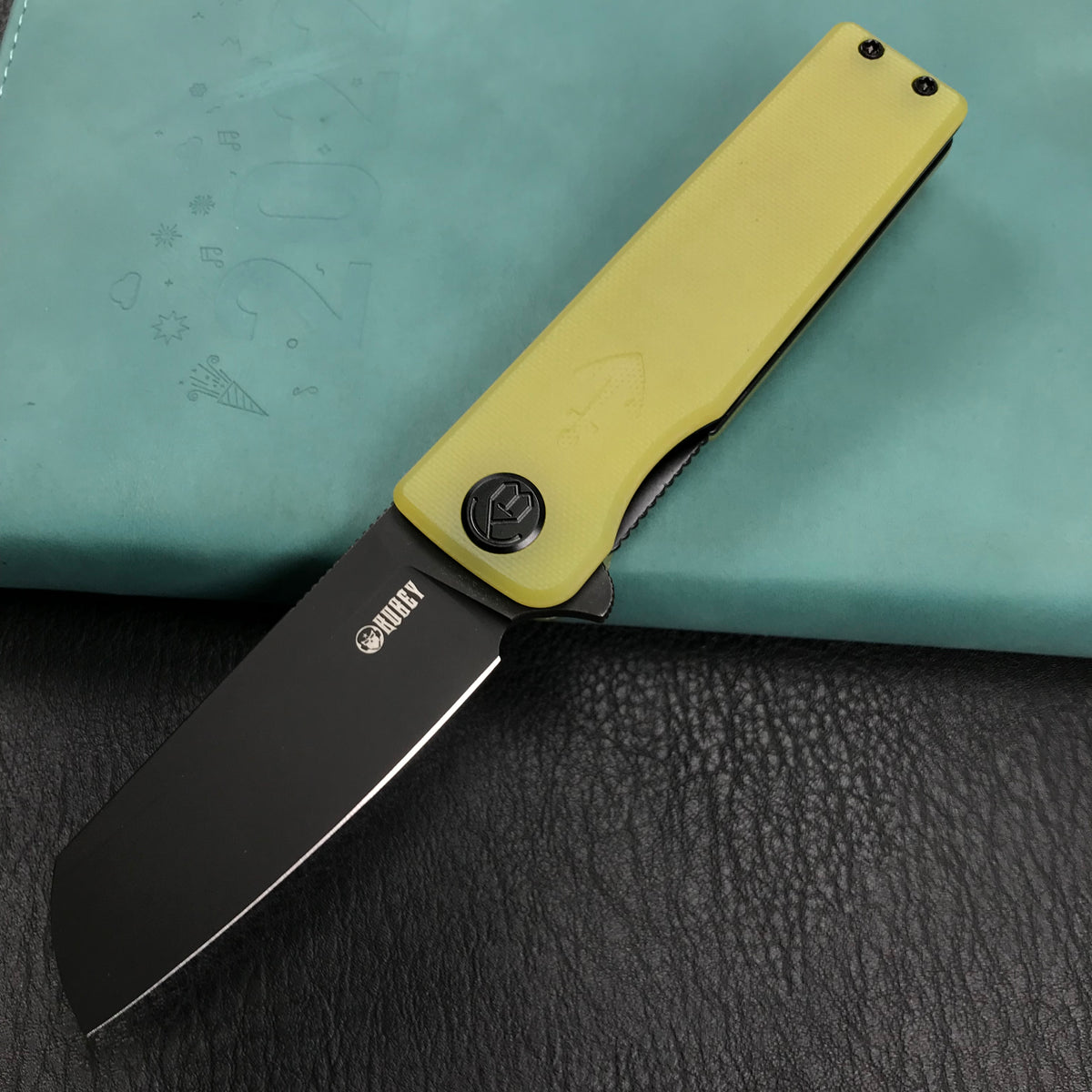 KUBEY KU317B Sailor Liner Lock Flipper Outdoor Pocket Knife Yellow G10 Handle 3.11" Black Stonewashe AUS-10