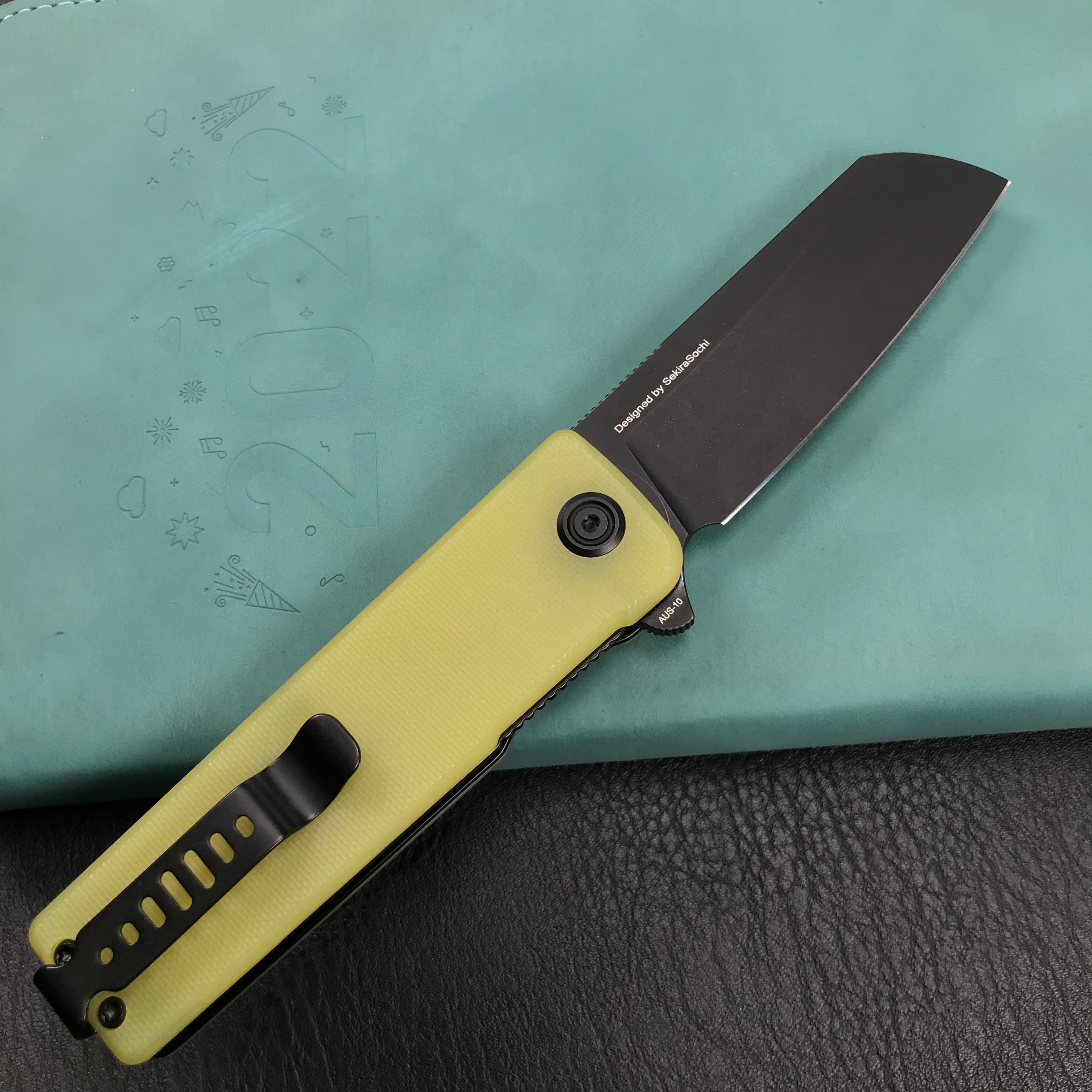 KUBEY KU317B Sailor Liner Lock Flipper Outdoor Pocket Knife Yellow G10 Handle 3.11" Black Stonewashe AUS-10