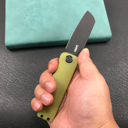 KUBEY KU317B Sailor Liner Lock Flipper Outdoor Pocket Knife Yellow G10 Handle 3.11" Black Stonewashe AUS-10