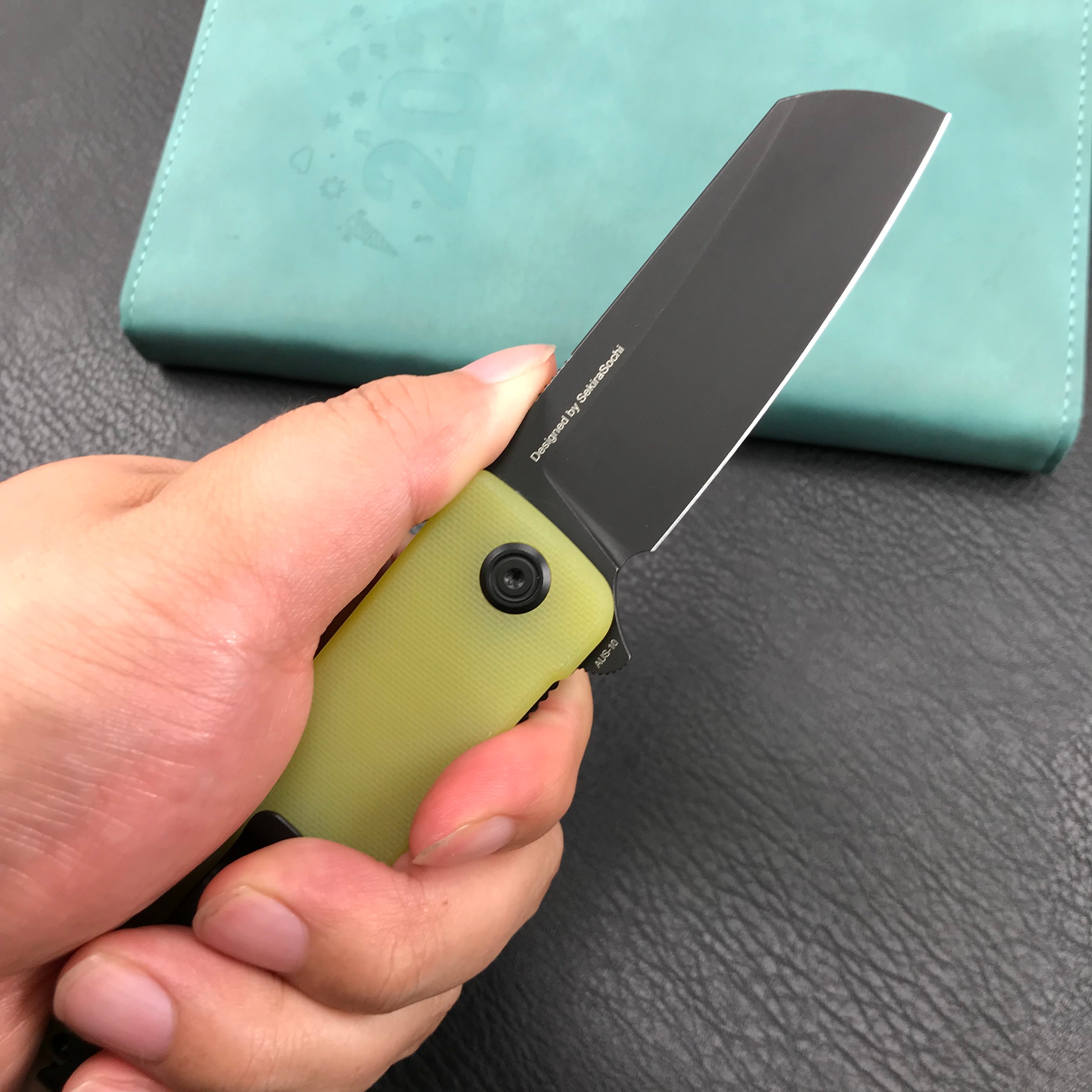 KUBEY KU317B Sailor Liner Lock Flipper Outdoor Pocket Knife Yellow G10 Handle 3.11" Black Stonewashe AUS-10