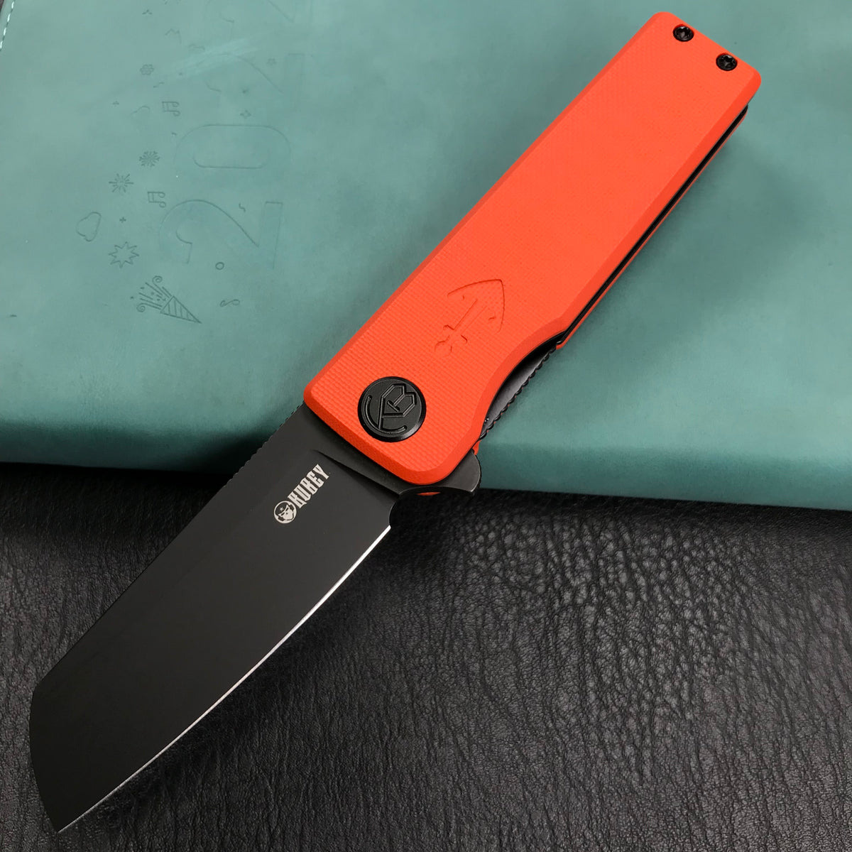 KUBEY KU317F Sailor Liner Lock Flipper Outdoor Pocket Knife Orange G10 Handle 3.11" Black Stonewashe AUS-10