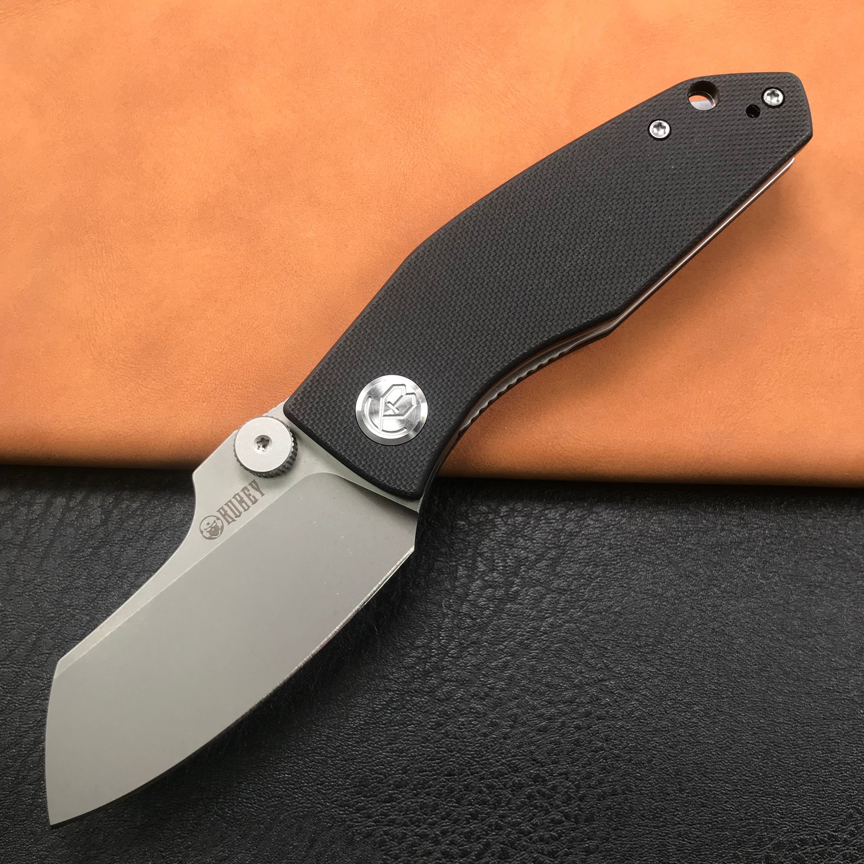 KUBEY KU337A Monsterdog Liner Lock Folding Knife Black G10 Handle 2.95" Blasted Stonewashed 14C28N