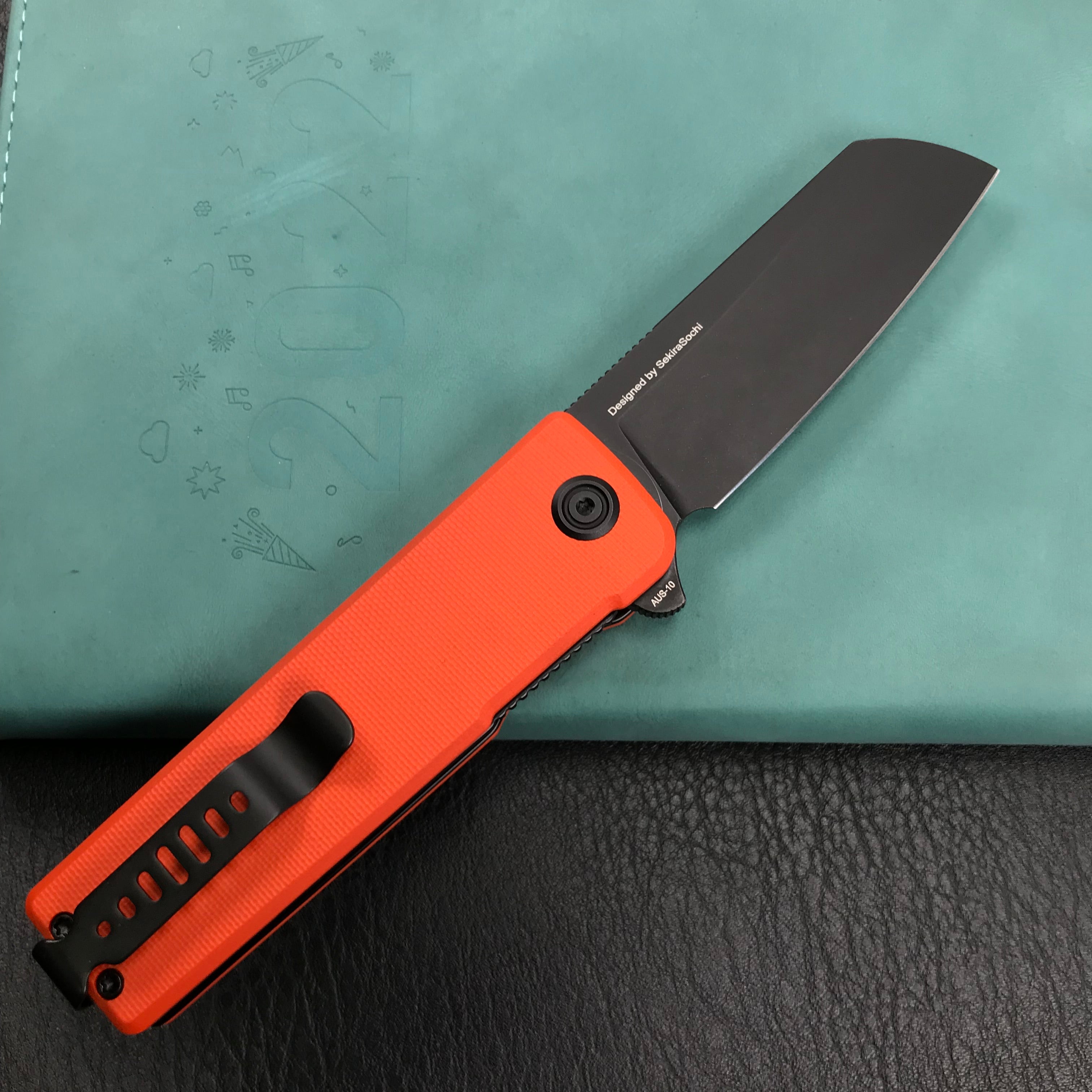 KUBEY KU317F Sailor Liner Lock Flipper Outdoor Pocket Knife Orange G10 Handle 3.11" Black Stonewashe AUS-10