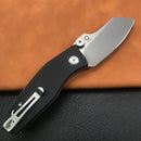 KUBEY KU337A Monsterdog Liner Lock Folding Knife Black G10 Handle 2.95" Blasted Stonewashed 14C28N