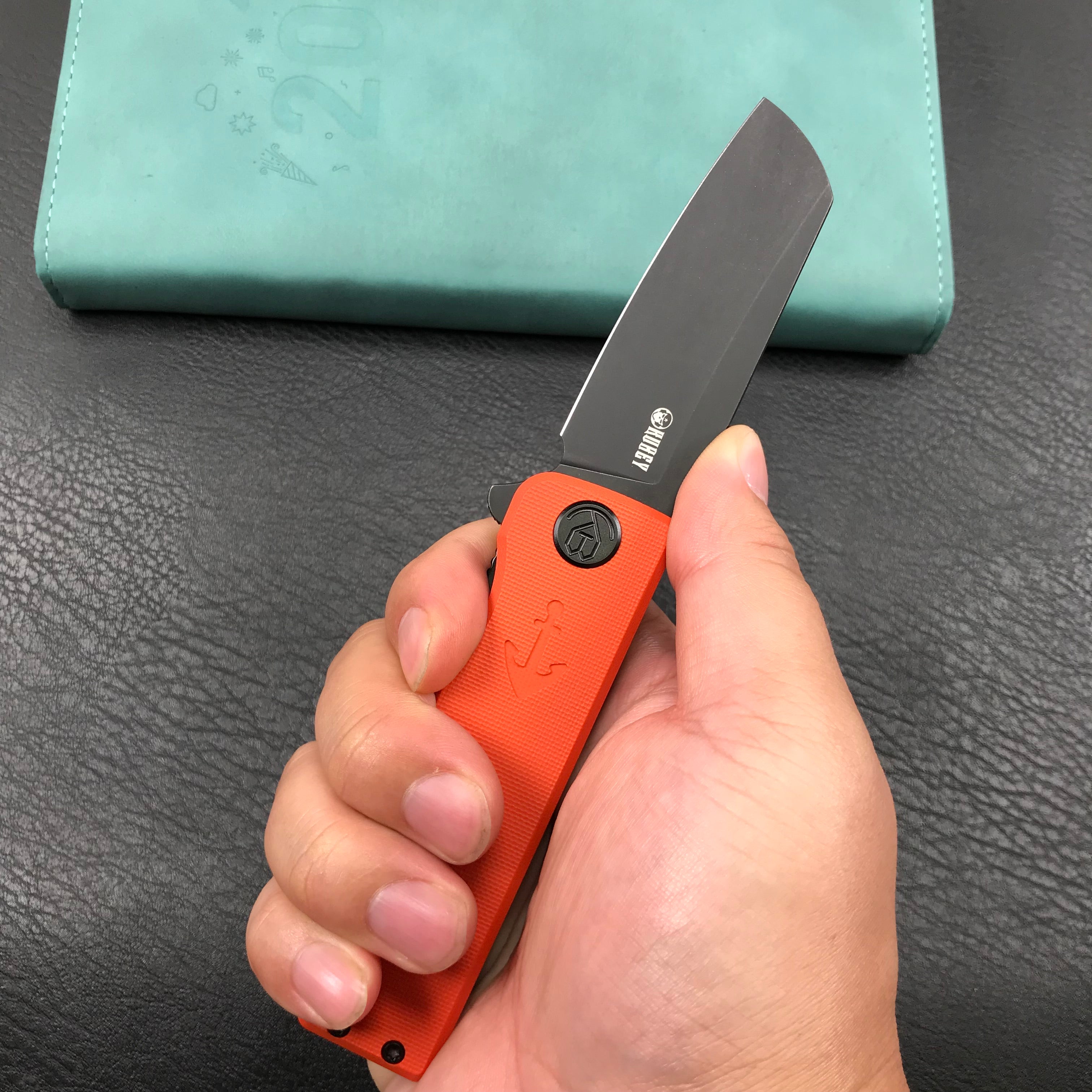 KUBEY KU317F Sailor Liner Lock Flipper Outdoor Pocket Knife Orange G10 Handle 3.11" Black Stonewashe AUS-10