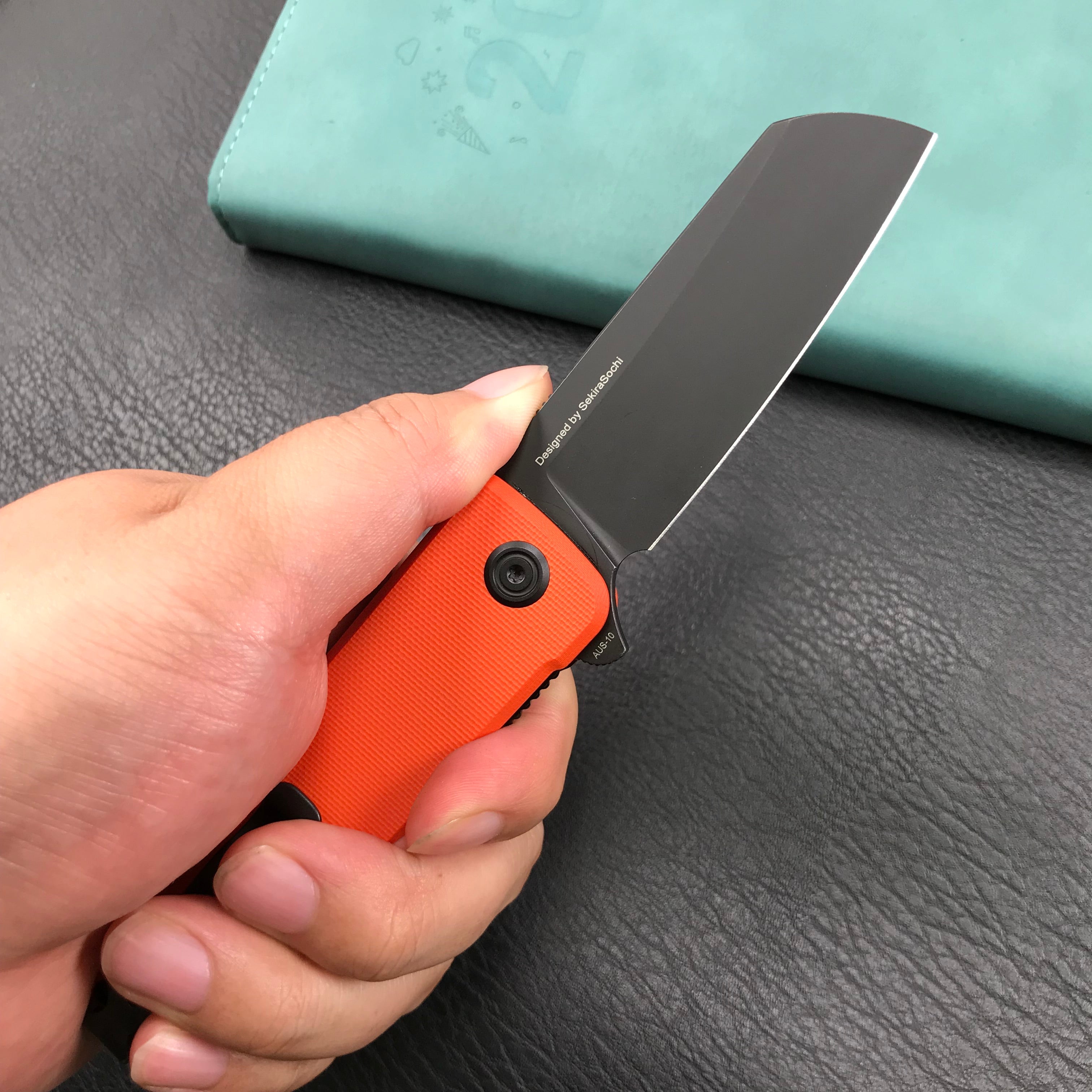 KUBEY KU317F Sailor Liner Lock Flipper Outdoor Pocket Knife Orange G10 Handle 3.11" Black Stonewashe AUS-10