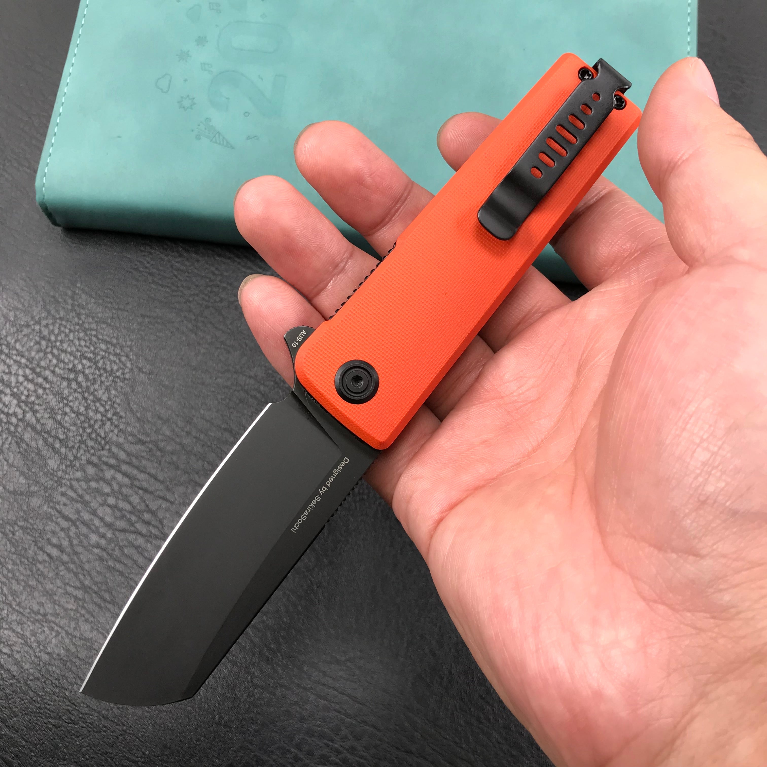 KUBEY KU317F Sailor Liner Lock Flipper Outdoor Pocket Knife Orange G10 Handle 3.11" Black Stonewashe AUS-10