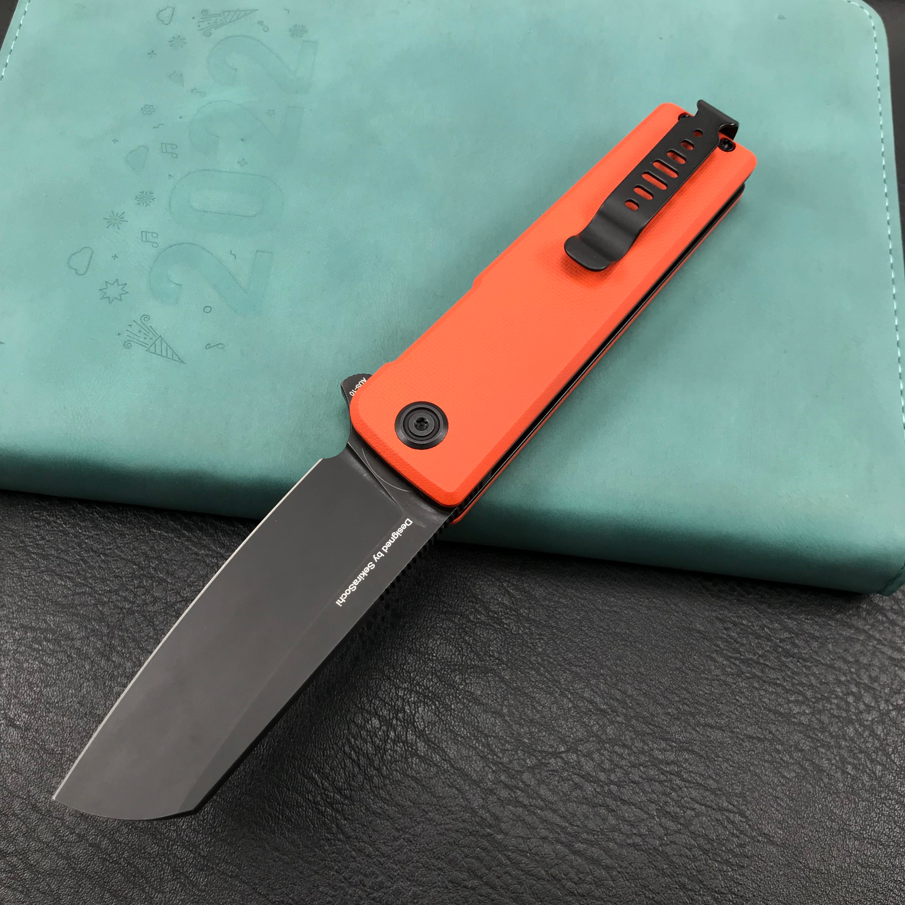 KUBEY KU317F Sailor Liner Lock Flipper Outdoor Pocket Knife Orange G10 Handle 3.11" Black Stonewashe AUS-10