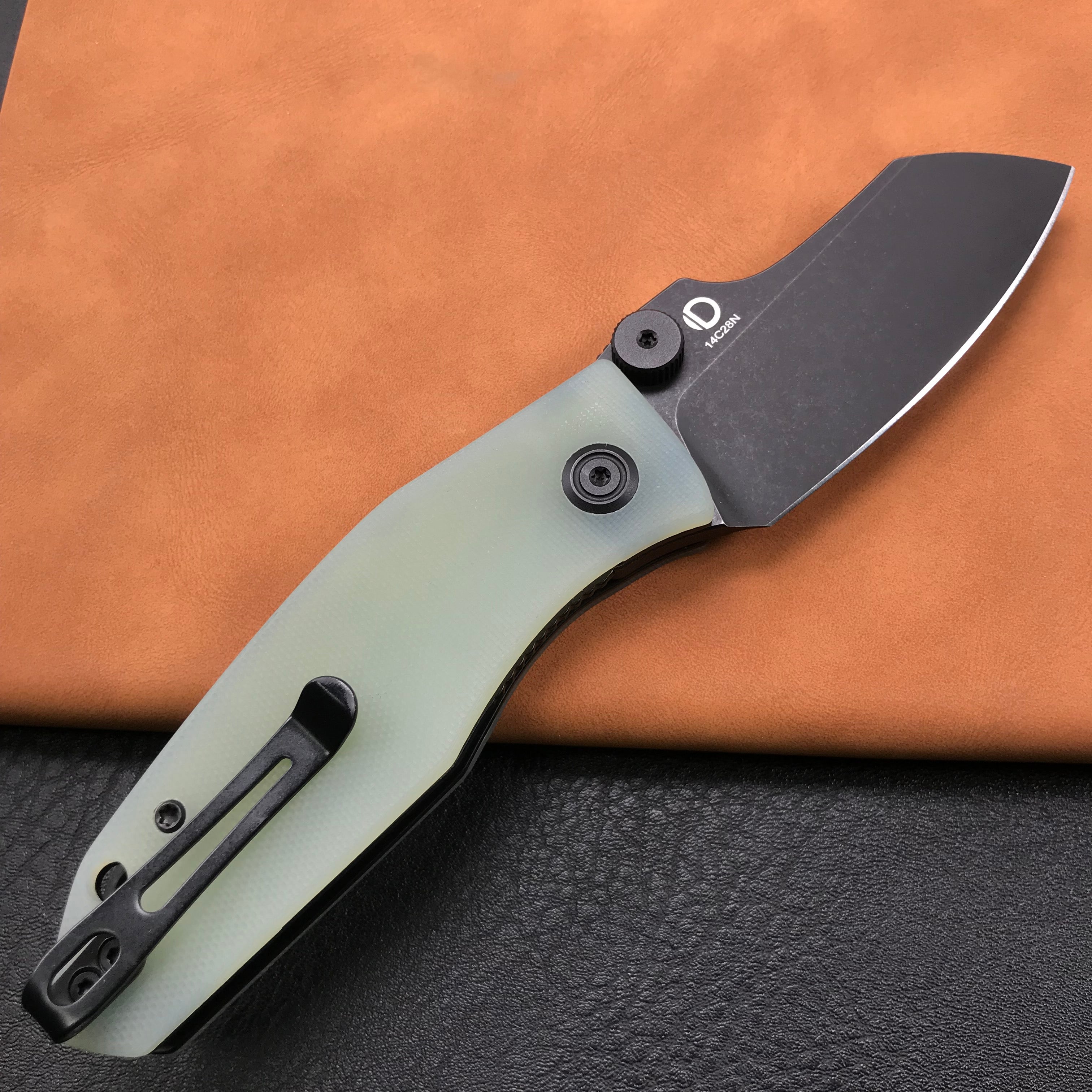 KUBEY KU337C Monsterdog Liner Lock Folding Knife Jade G10 Handle 2.95" Dark Stonewashed 14C28N