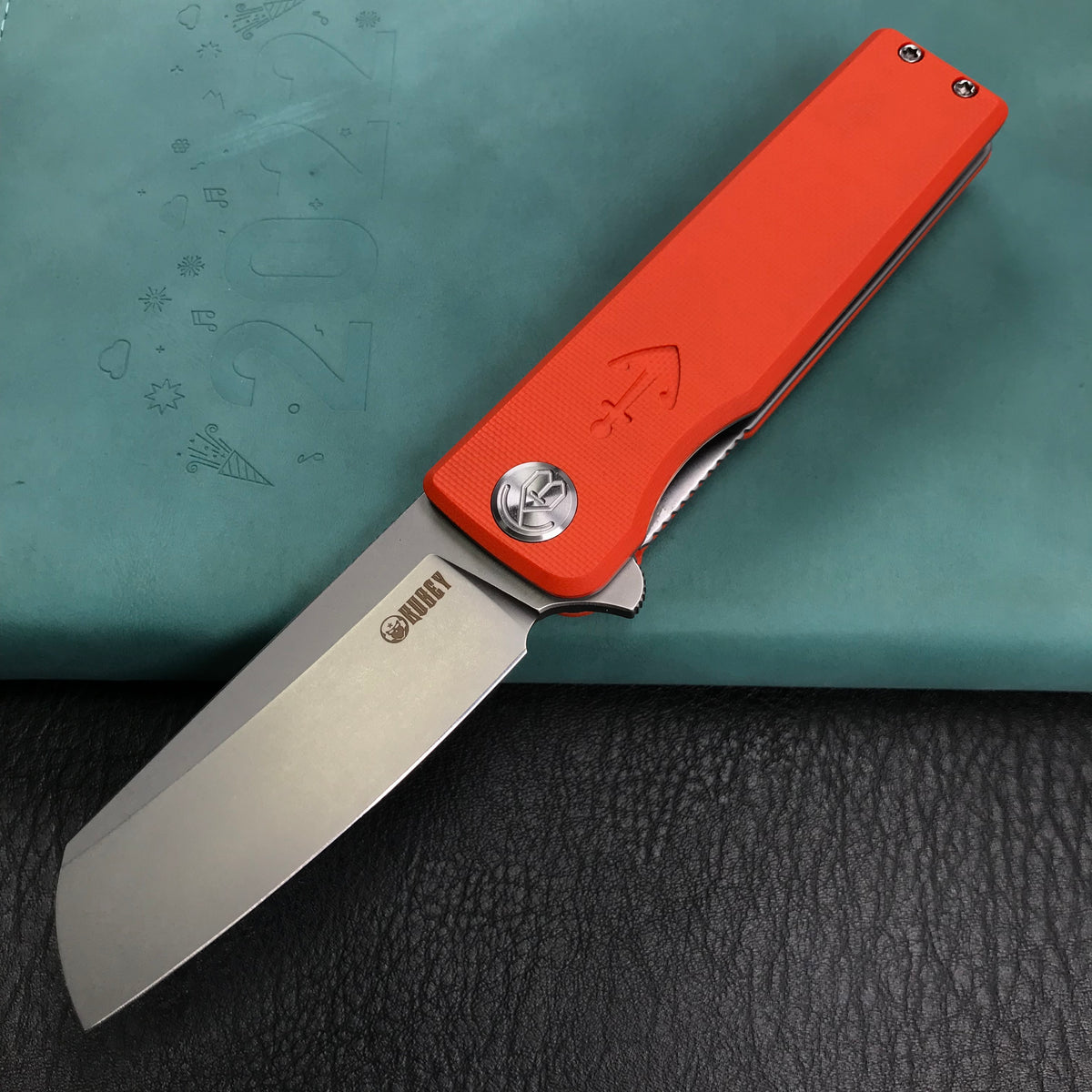 KUBEY KU317G Sailor Liner Lock Flipper Outdoor Pocket Knife Orange G10 Handle 3.11" Blasted Stonewashed AUS-10