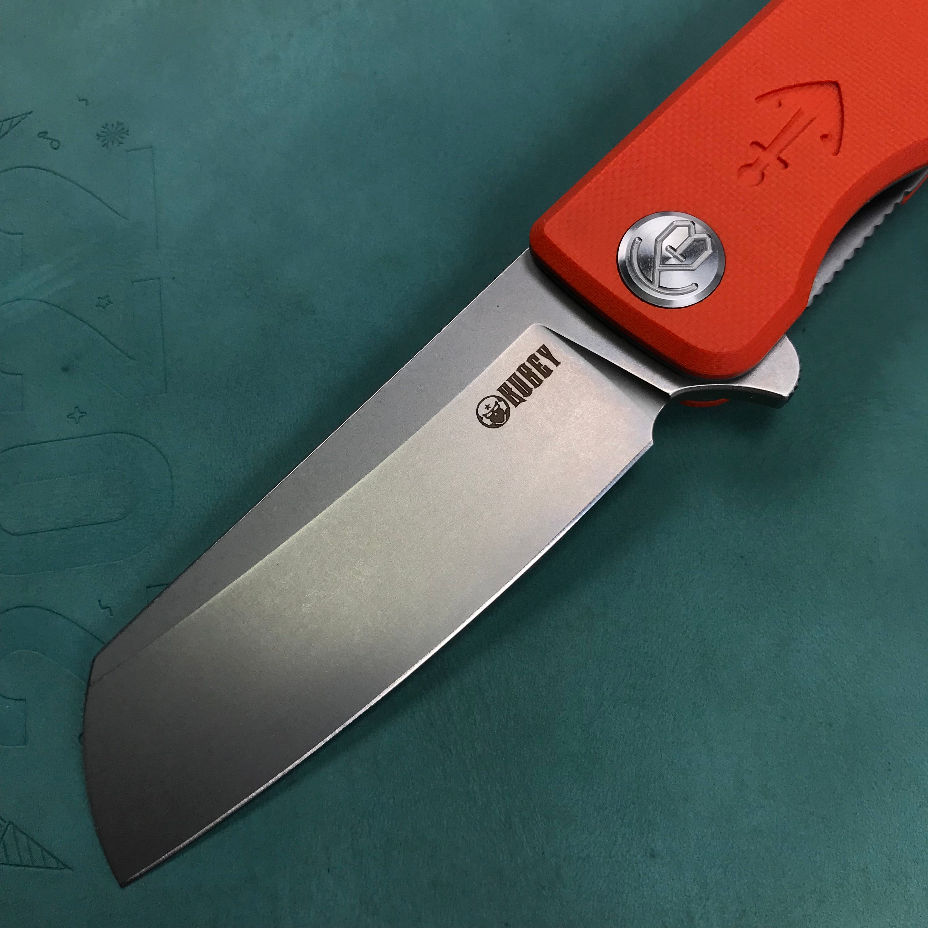 KUBEY KU317G Sailor Liner Lock Flipper Outdoor Pocket Knife Orange G10 Handle 3.11" Blasted Stonewashed AUS-10