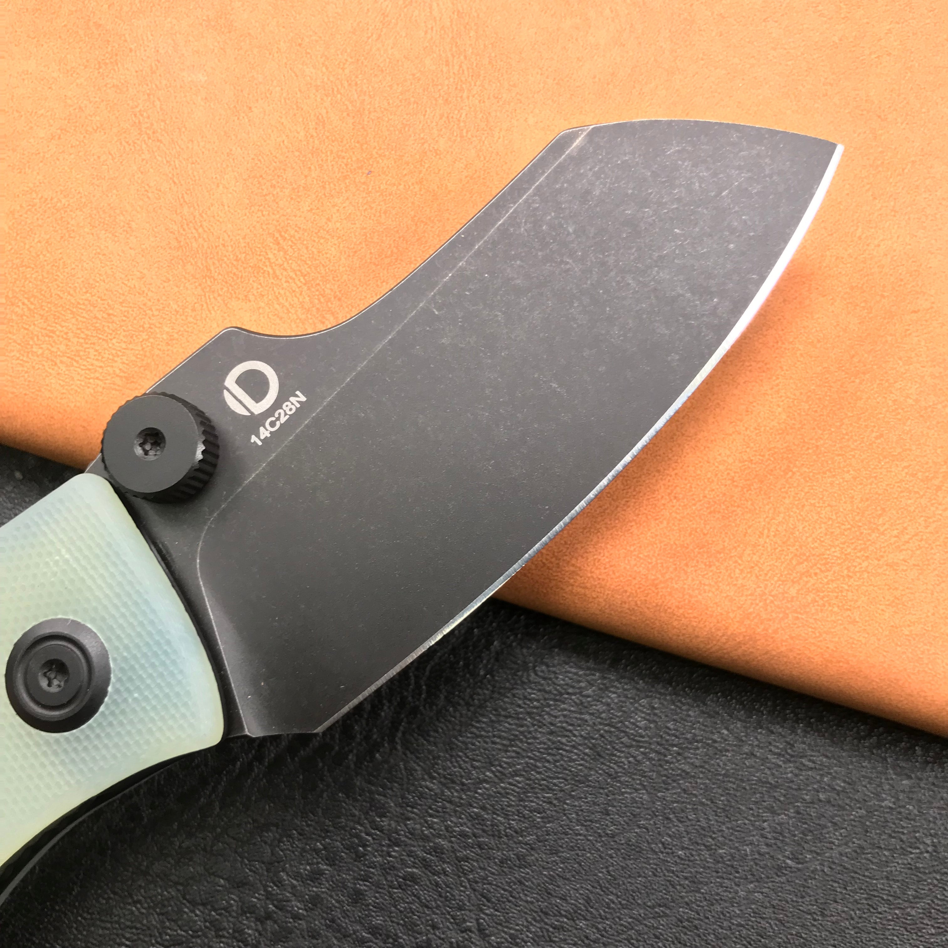 KUBEY KU337C Monsterdog Liner Lock Folding Knife Jade G10 Handle 2.95" Dark Stonewashed 14C28N