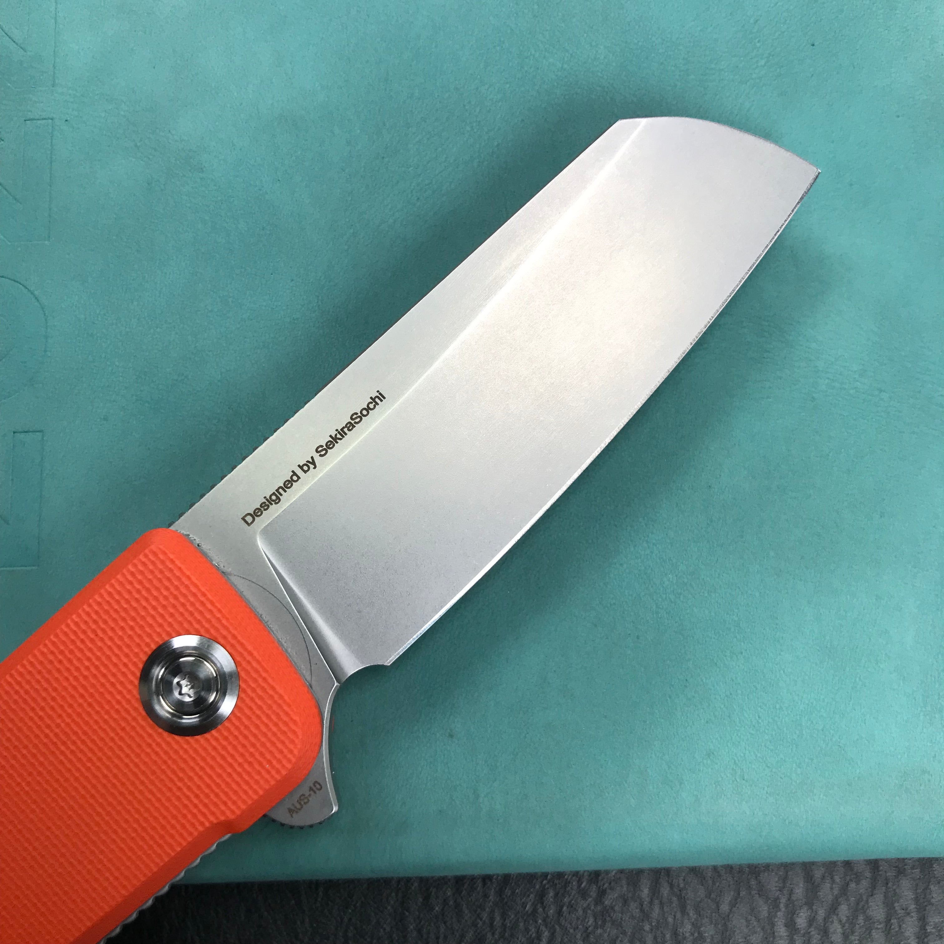 KUBEY KU317G Sailor Liner Lock Flipper Outdoor Pocket Knife Orange G10 Handle 3.11" Blasted Stonewashed AUS-10