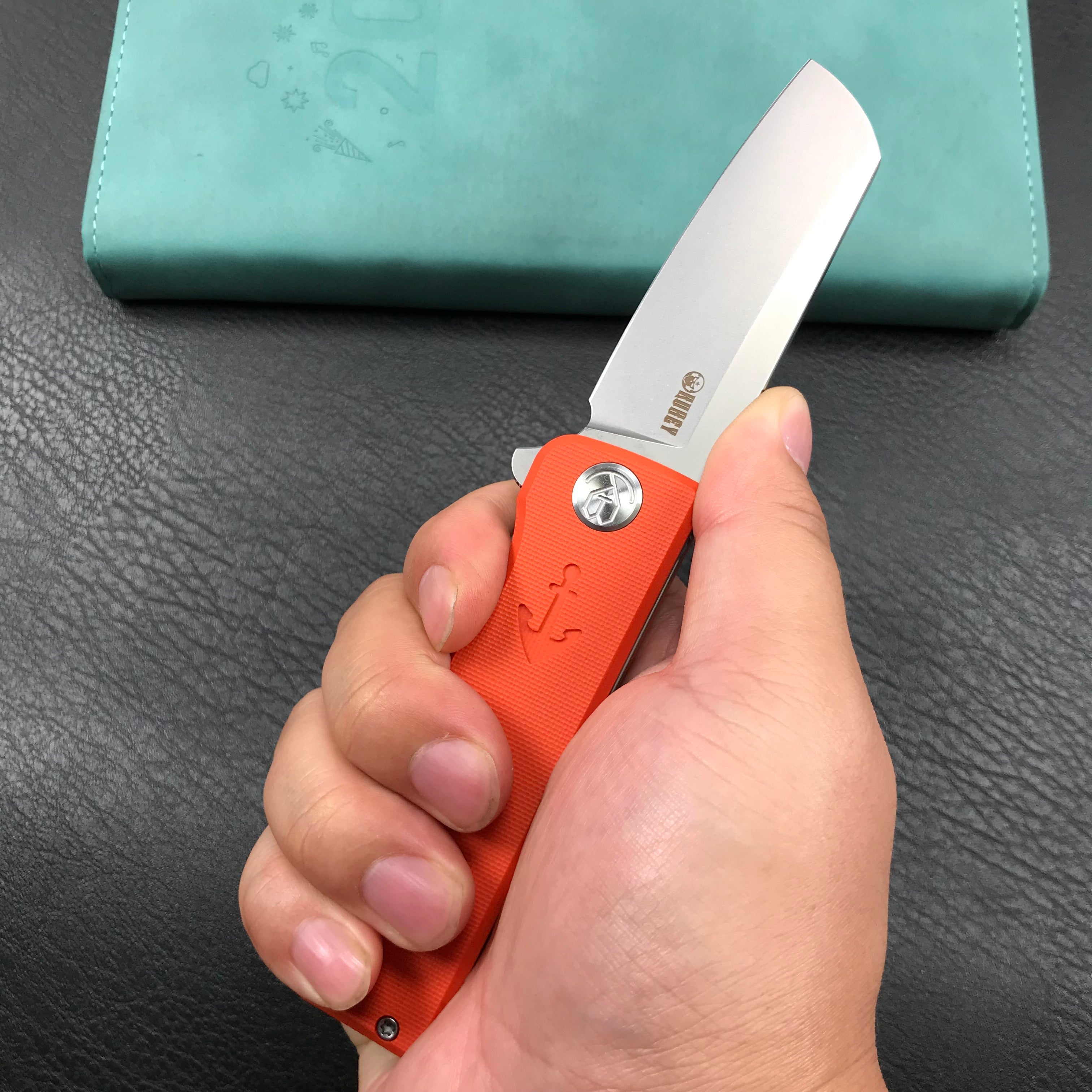 KUBEY KU317G Sailor Liner Lock Flipper Outdoor Pocket Knife Orange G10 Handle 3.11" Blasted Stonewashed AUS-10