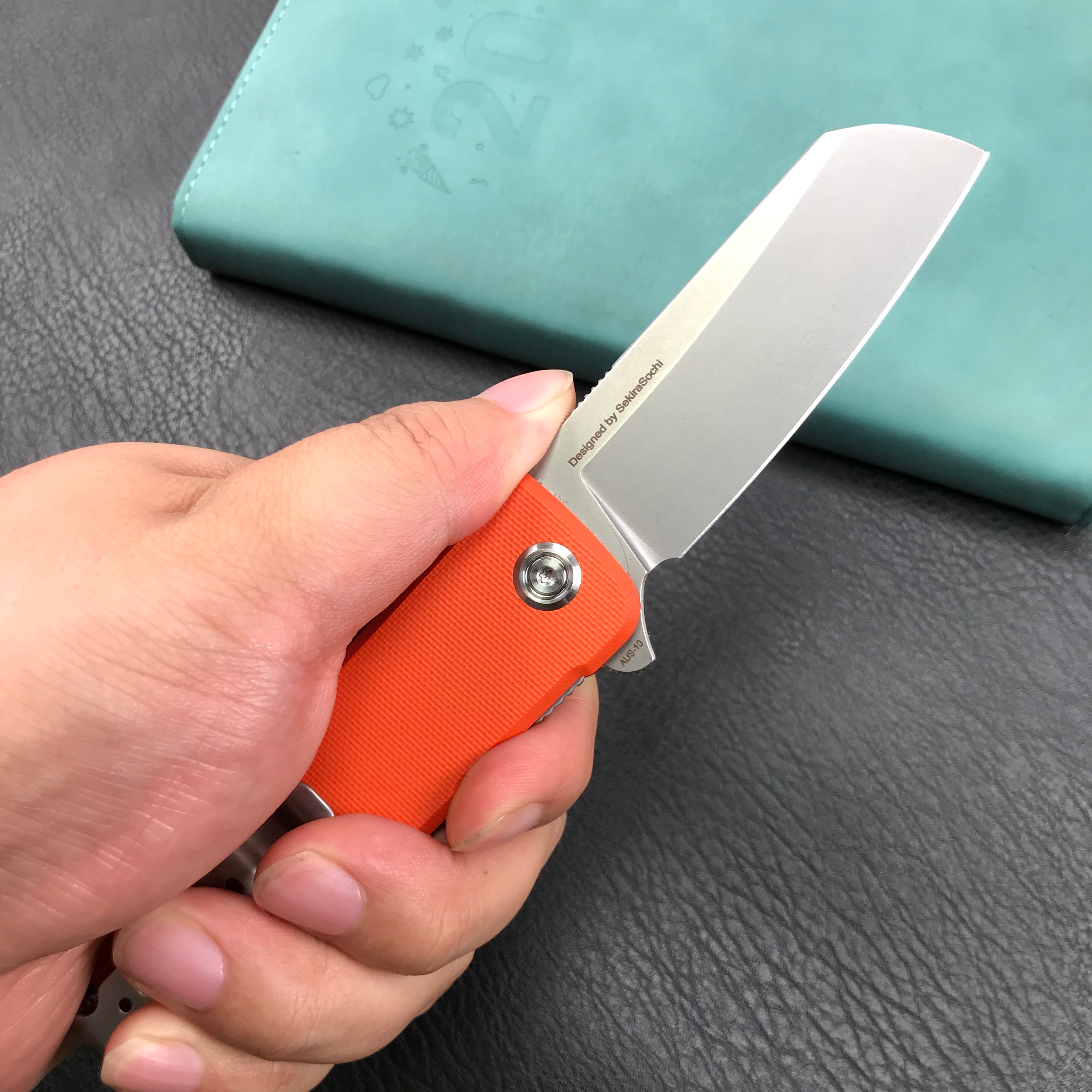 KUBEY KU317G Sailor Liner Lock Flipper Outdoor Pocket Knife Orange G10 Handle 3.11" Blasted Stonewashed AUS-10