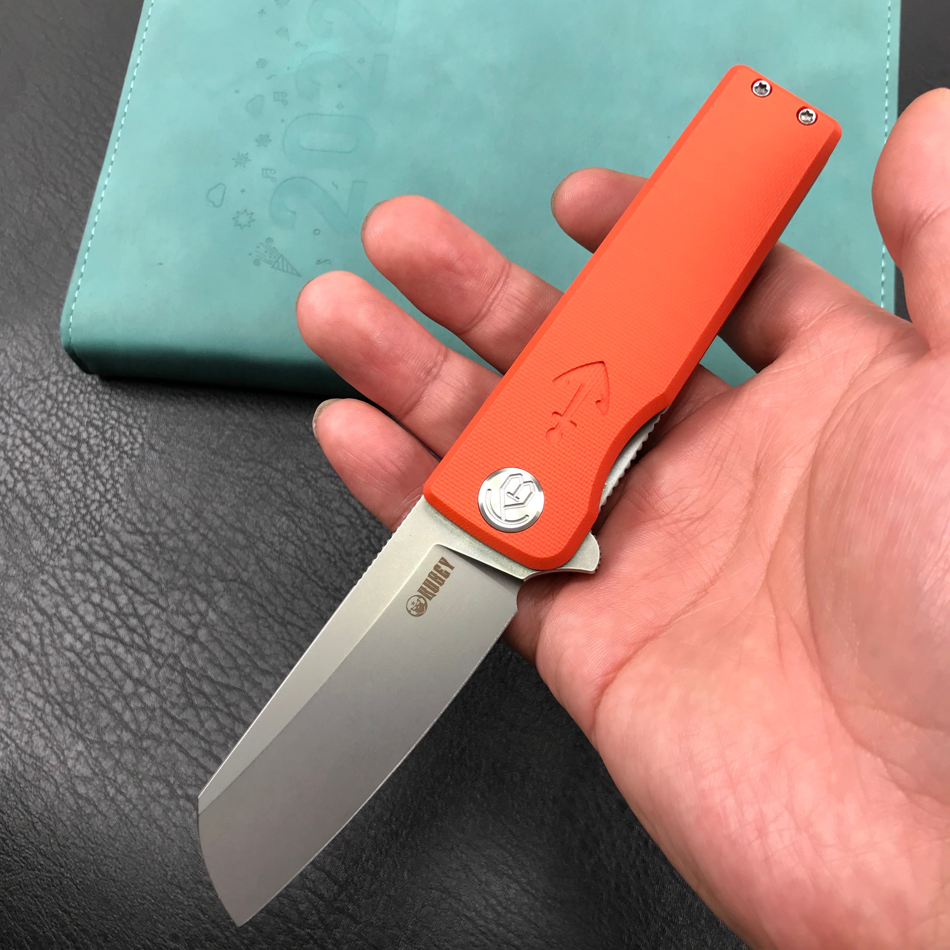 KUBEY KU317G Sailor Liner Lock Flipper Outdoor Pocket Knife Orange G10 Handle 3.11" Blasted Stonewashed AUS-10