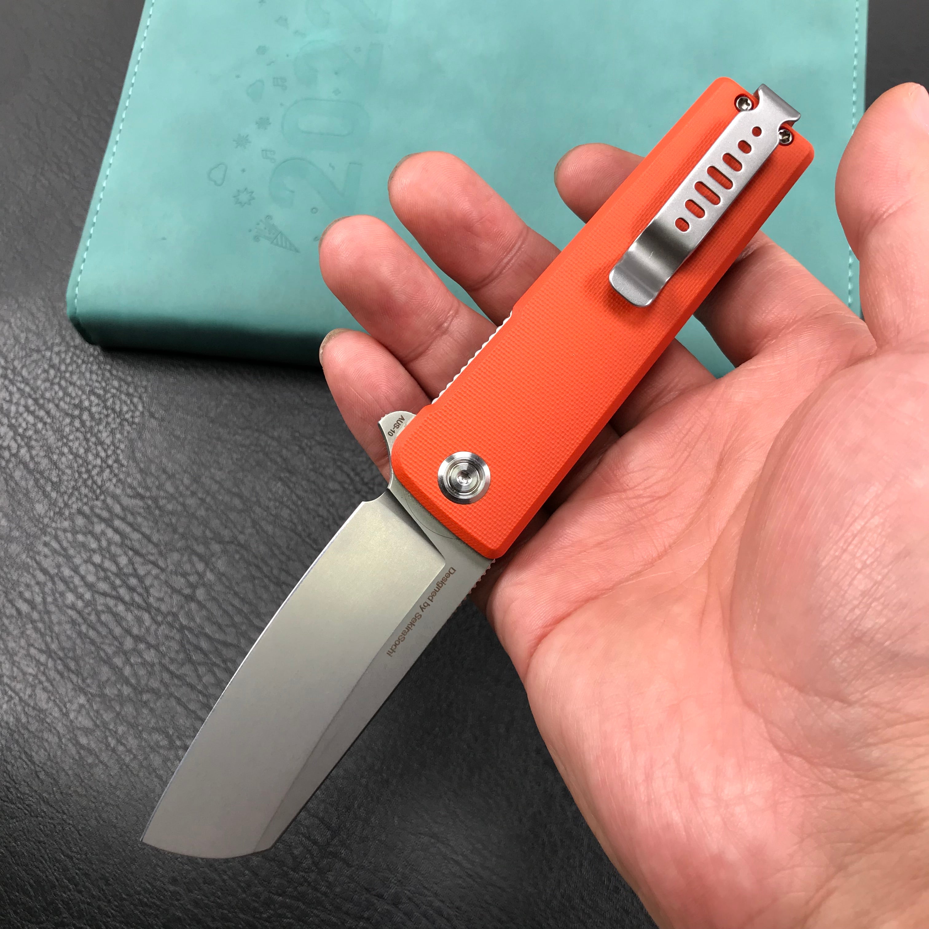 KUBEY KU317G Sailor Liner Lock Flipper Outdoor Pocket Knife Orange G10 Handle 3.11" Blasted Stonewashed AUS-10