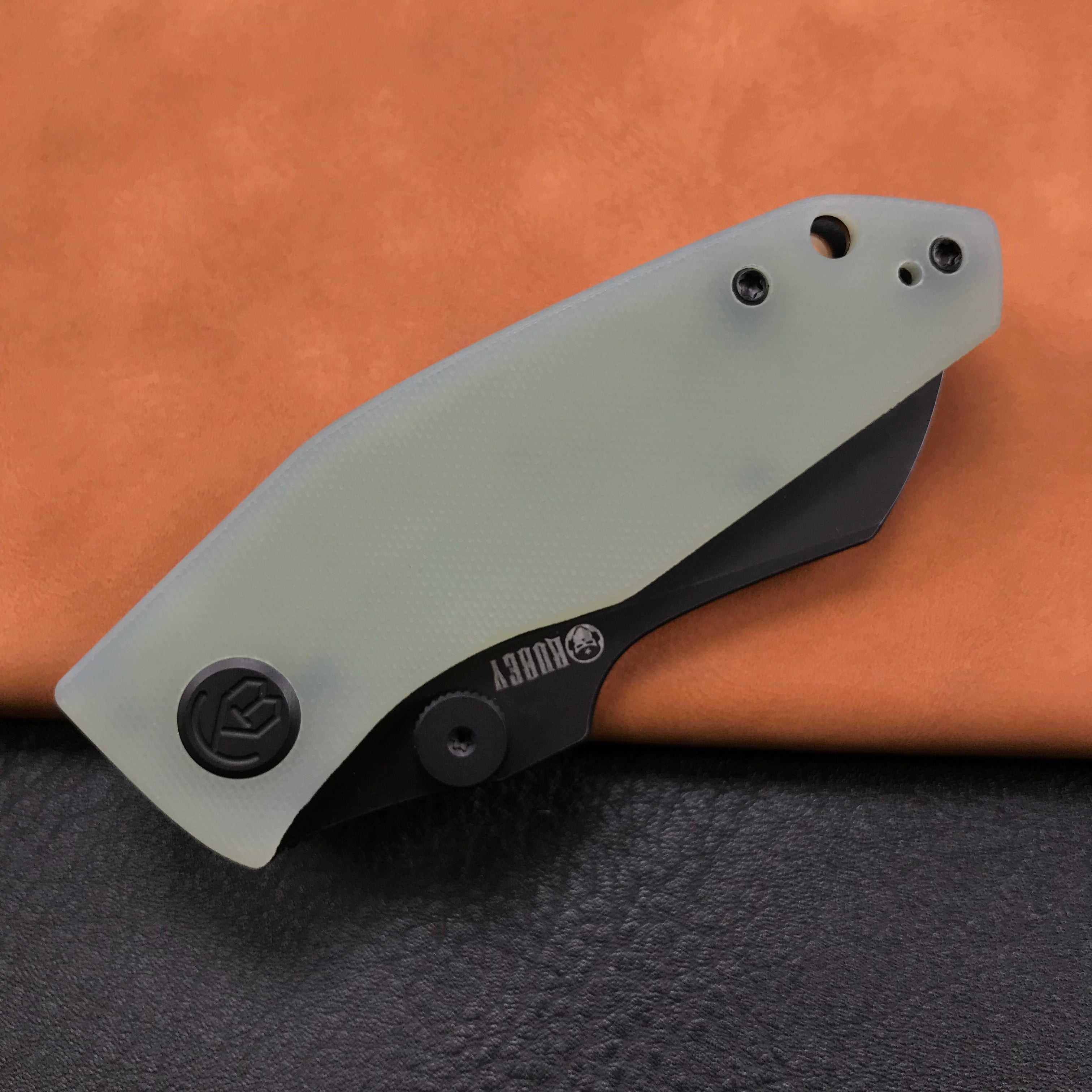 KUBEY KU337C Monsterdog Liner Lock Folding Knife Jade G10 Handle 2.95" Dark Stonewashed 14C28N